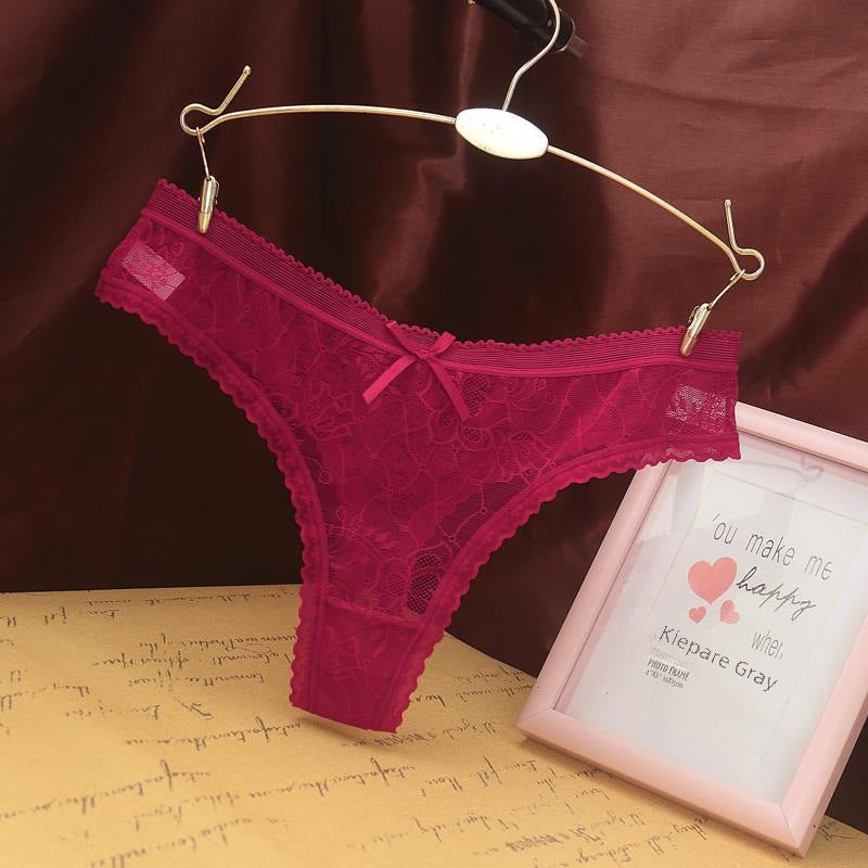 European Style Jacquard Lace Cotton Inseam Seamless Women's Thong Underwear thumbnail 2