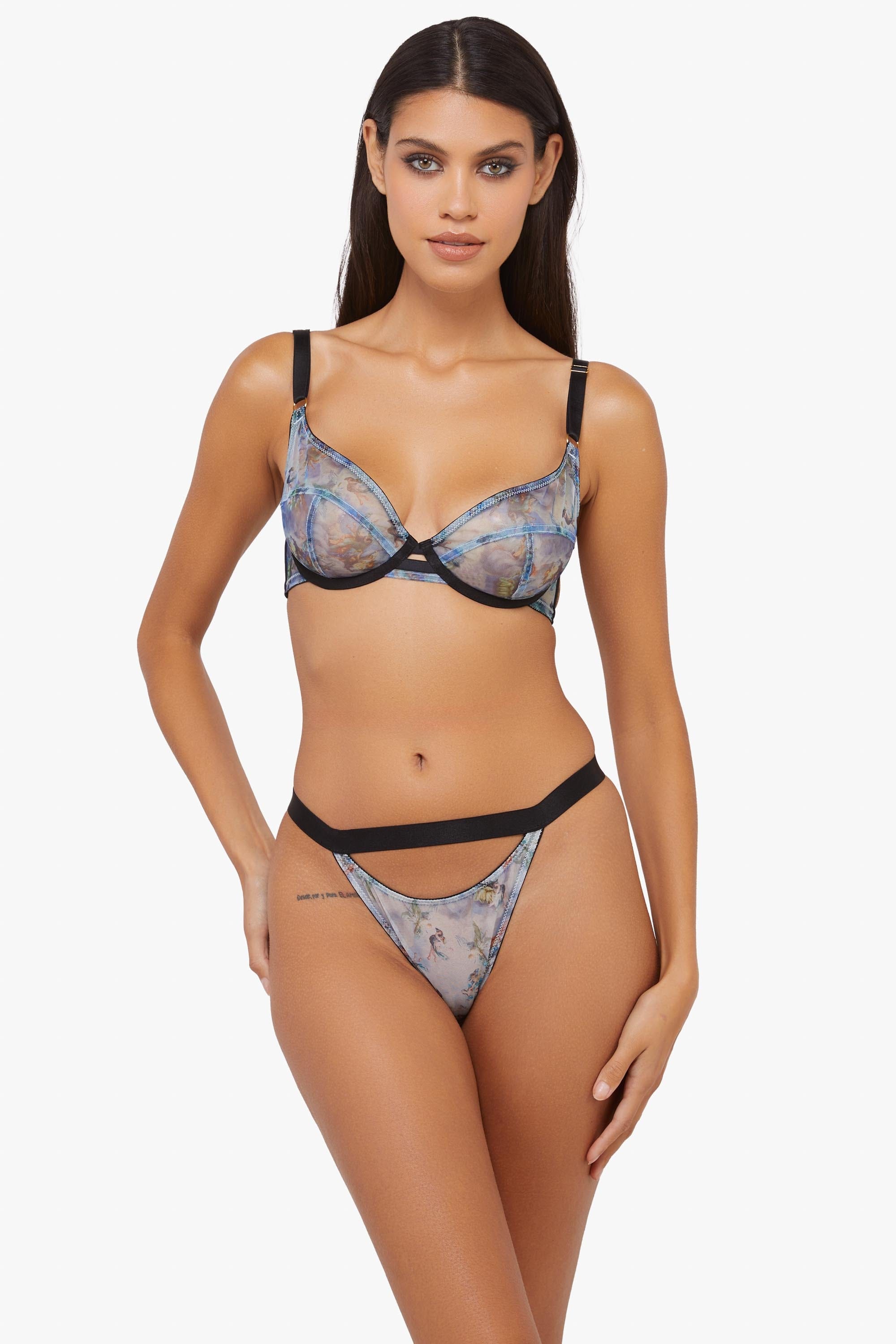 Talia Renaissance Printed Mesh Thong thumbnail 3