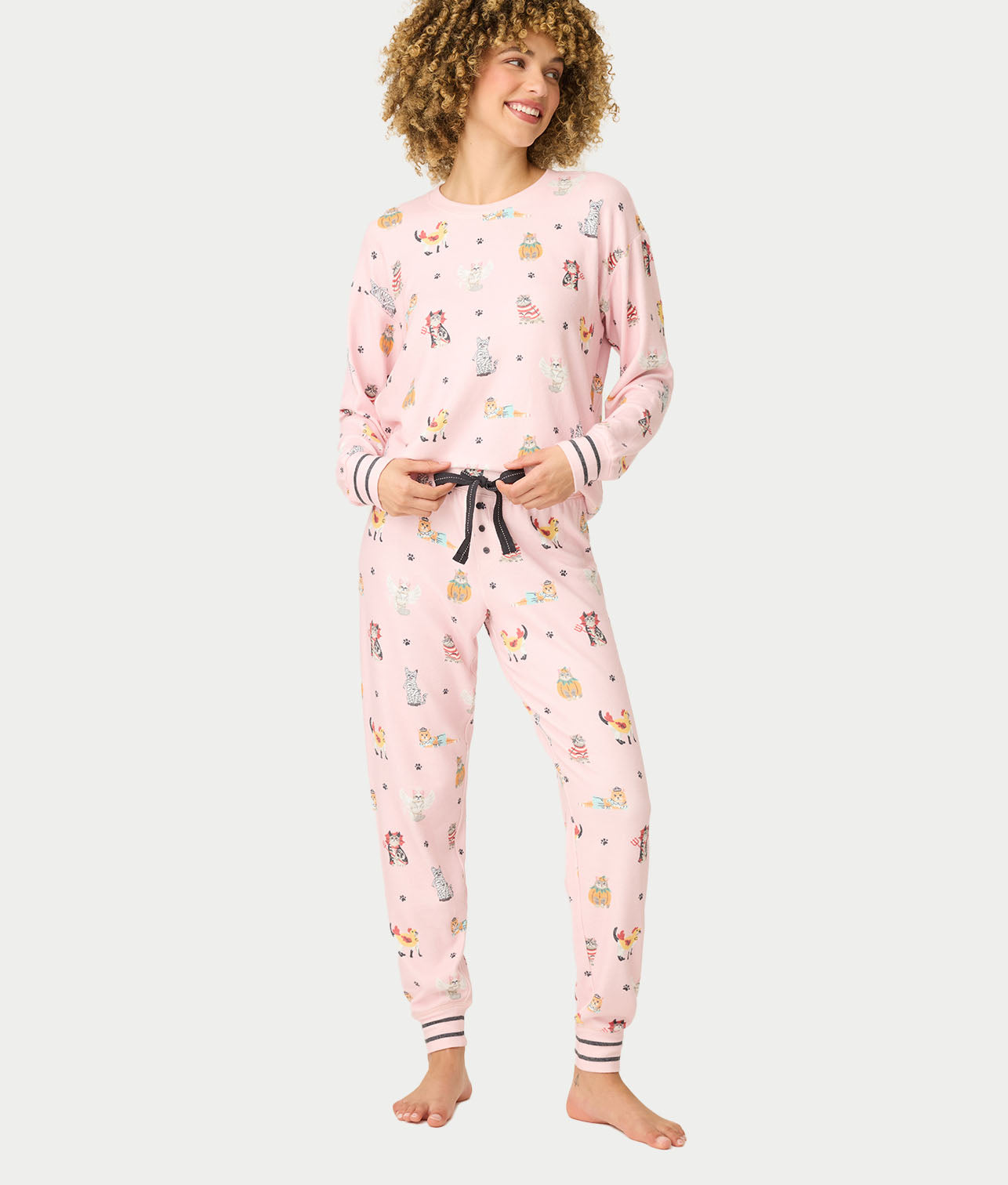 Feline Spooky Halloween Cat Knit Pajama Set