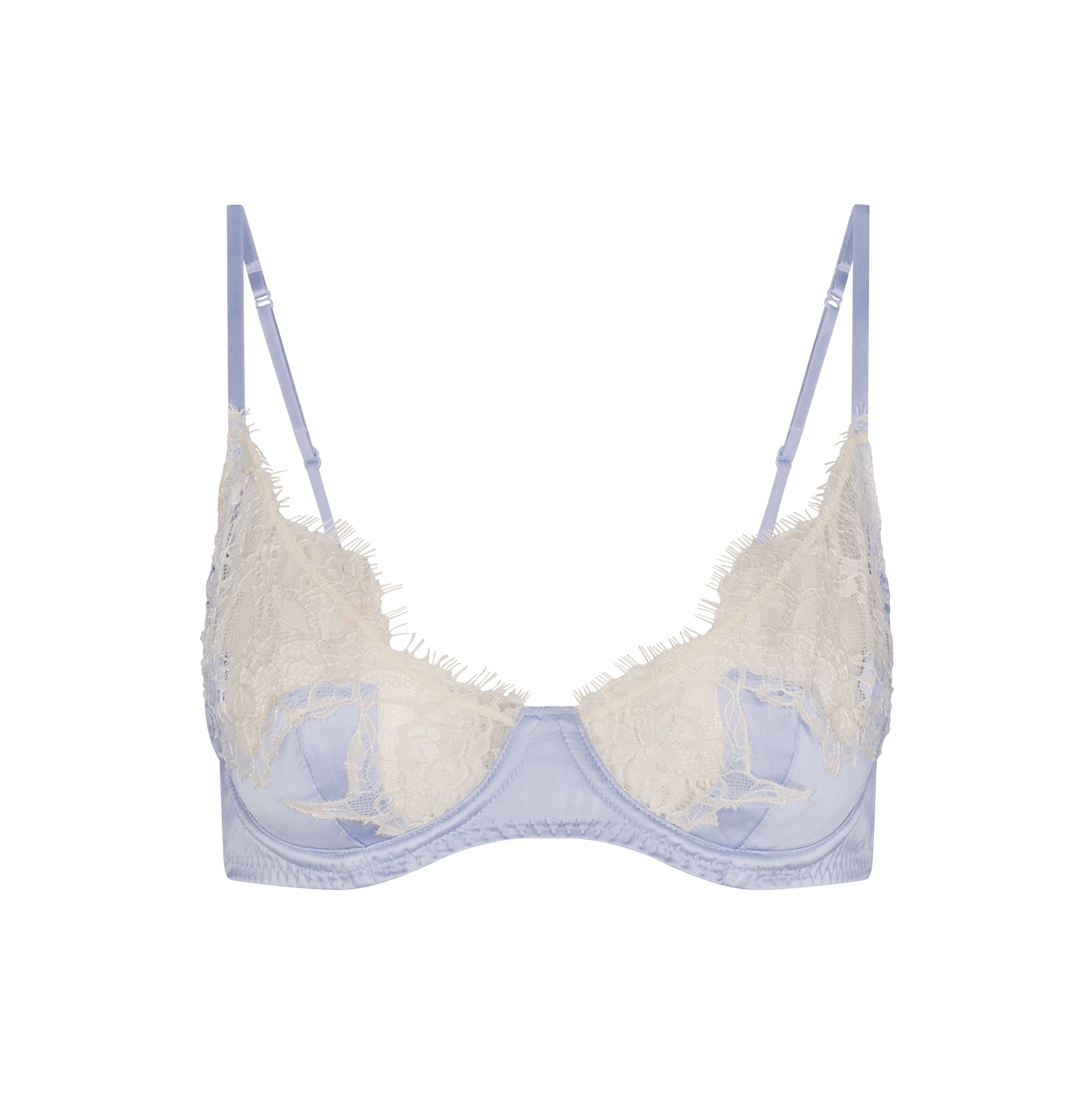 SILK LACE UNLINED DEMI BRA | PERIWINKLE CONTRAST