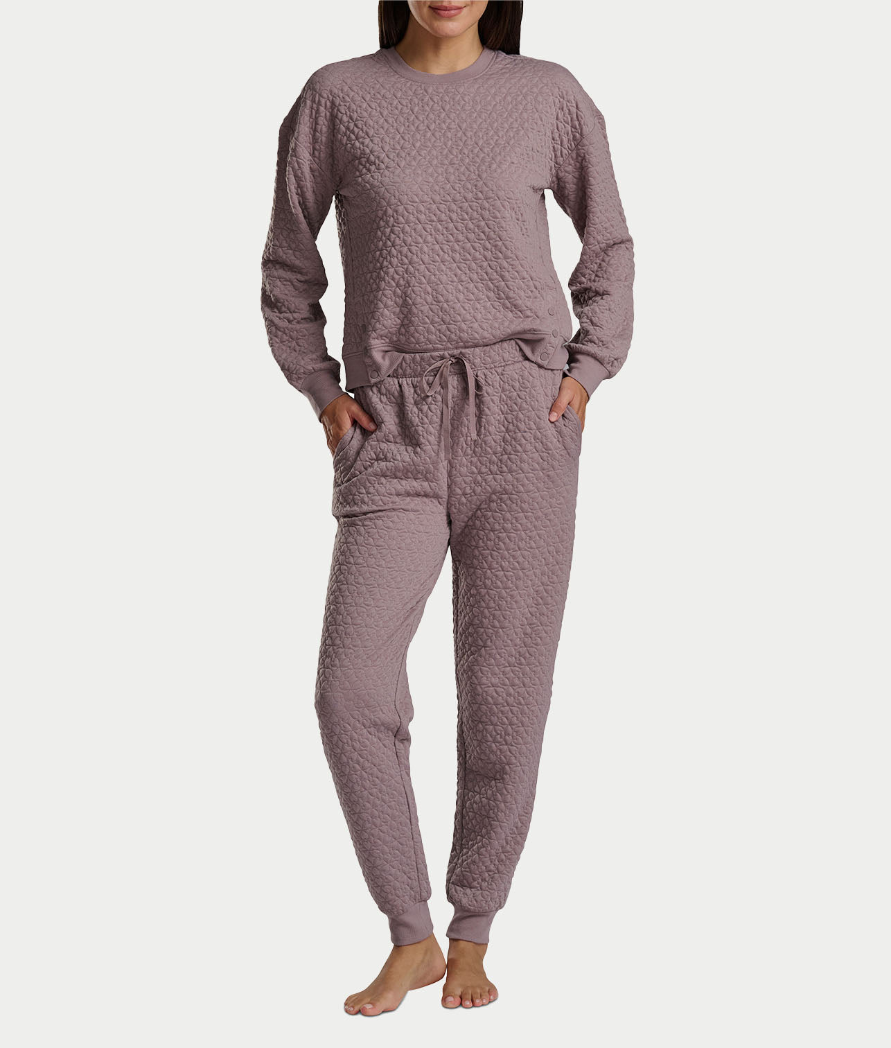 Quilted Heart Jacquard Knit Long Sleeve Top & Jogger Set