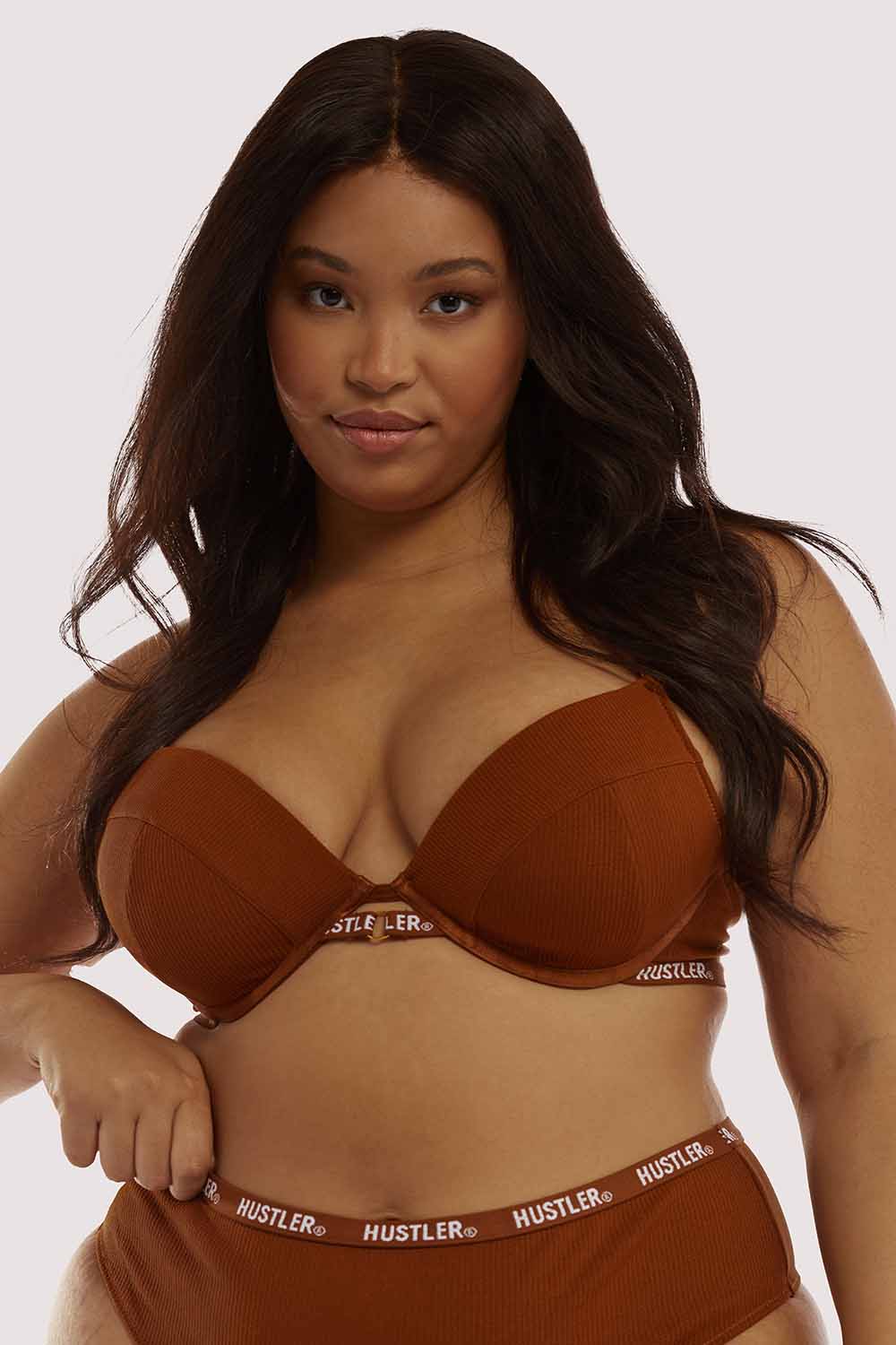 Branded Ribbed Chocolate Bra thumbnail 2