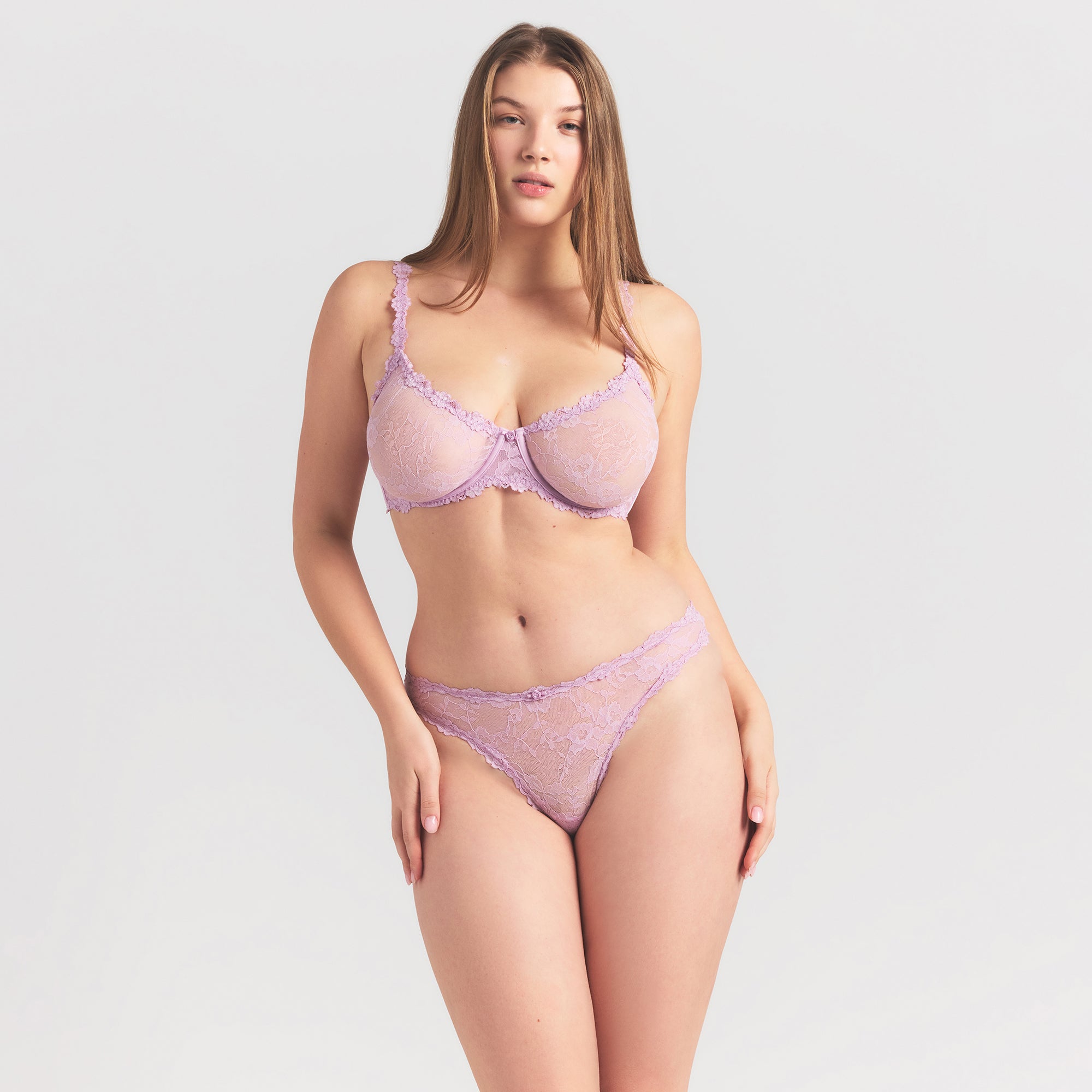 STRETCH LACE DIPPED THONG | BABY PINK thumbnail 2