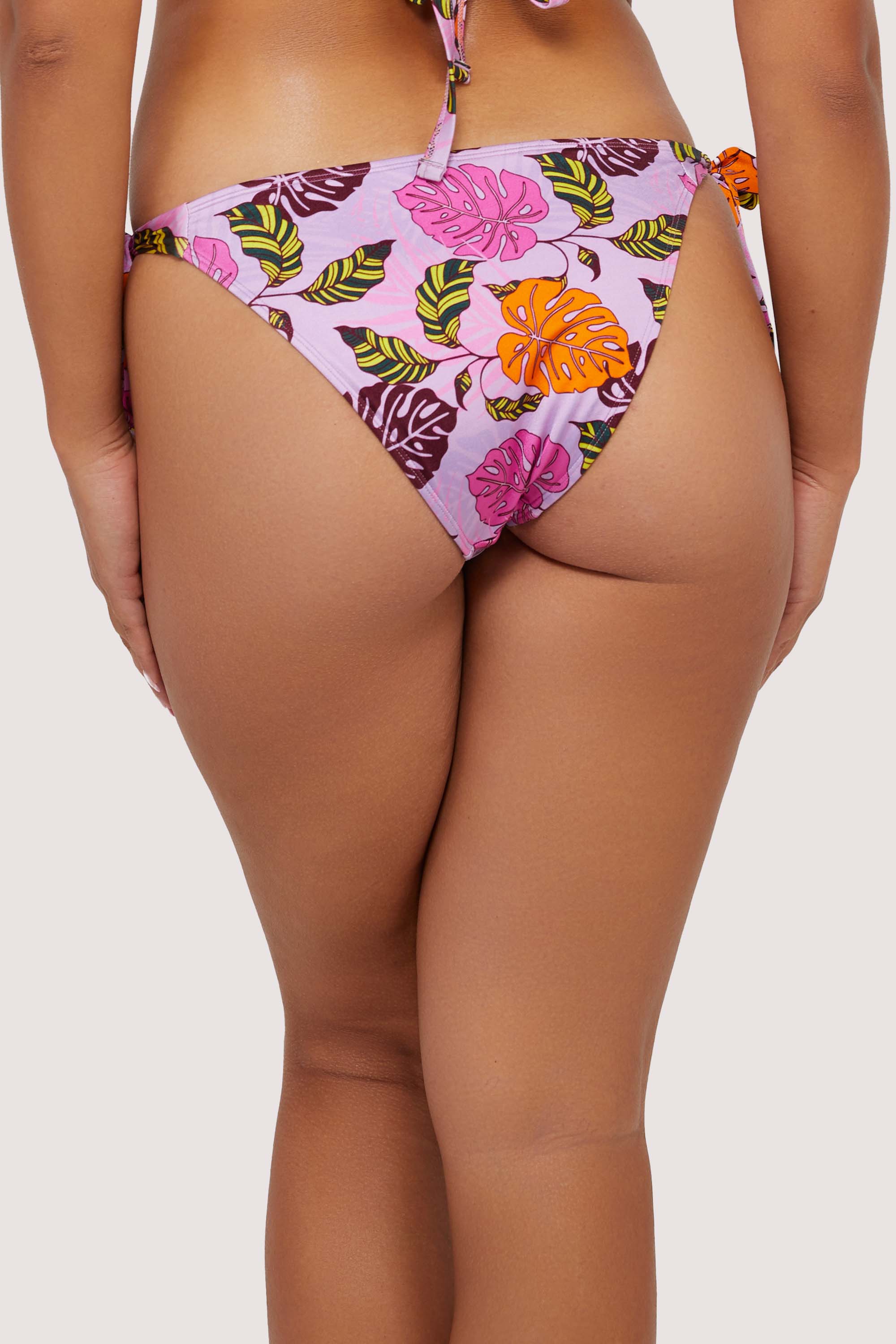 Riley Mix & Match Pink Palm Print Tie Side Bikini Bottom thumbnail 2