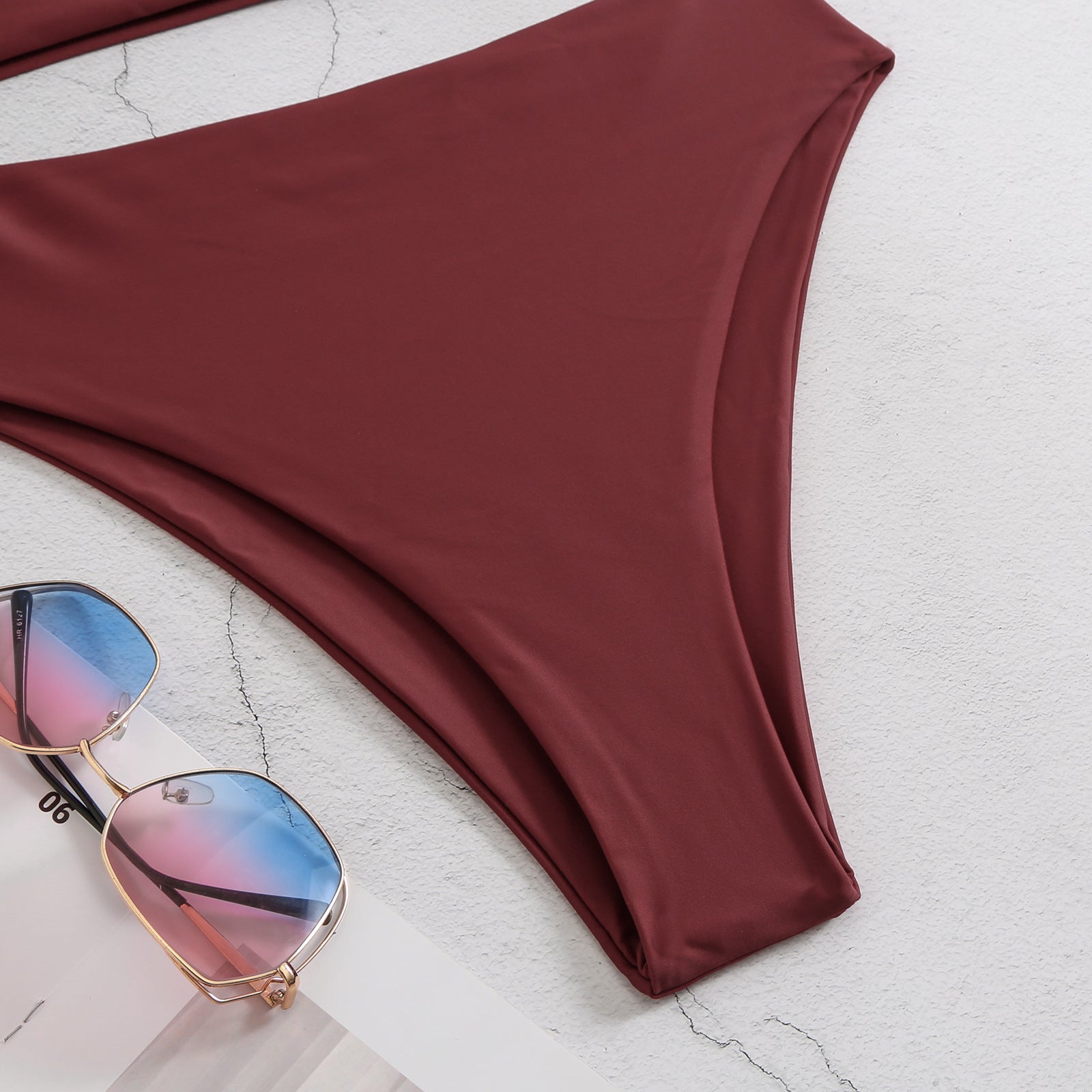 Europe And American Style High Waist Solid Color Bikini Swimsuit thumbnail 3