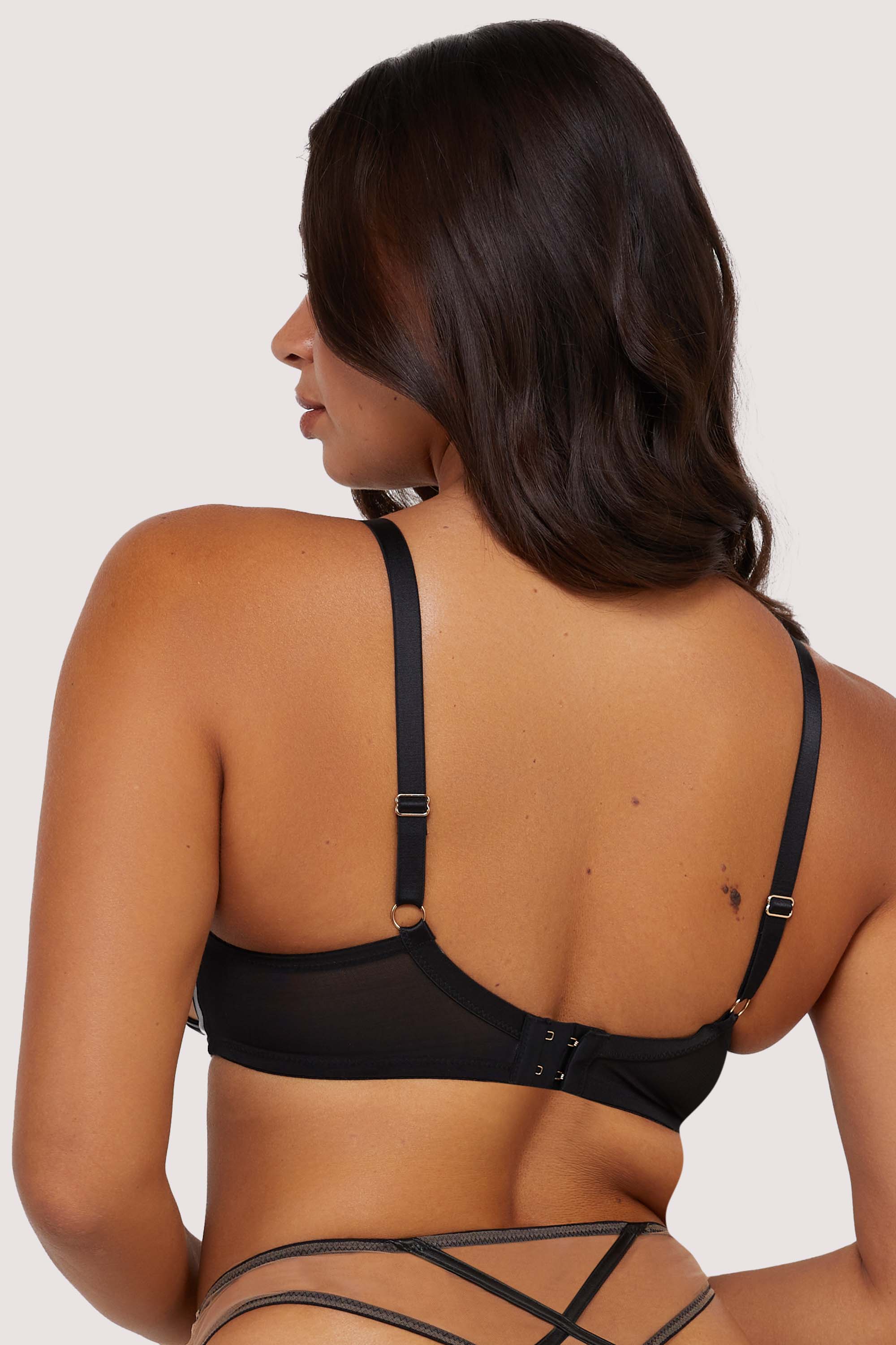 Ramona Black Leatherette Strap Detail Illusion Mesh Bra thumbnail 3