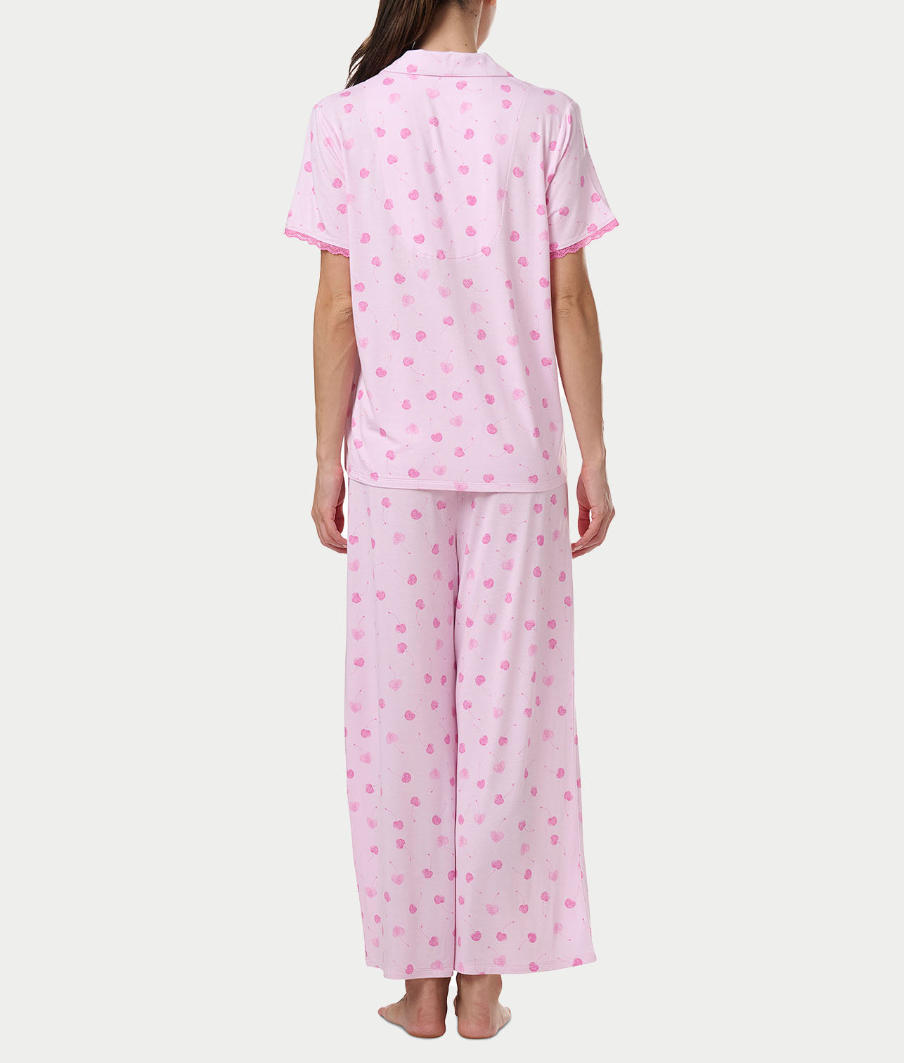 Knit Short Sleeve Notch Top and Crop Pant Set thumbnail 2