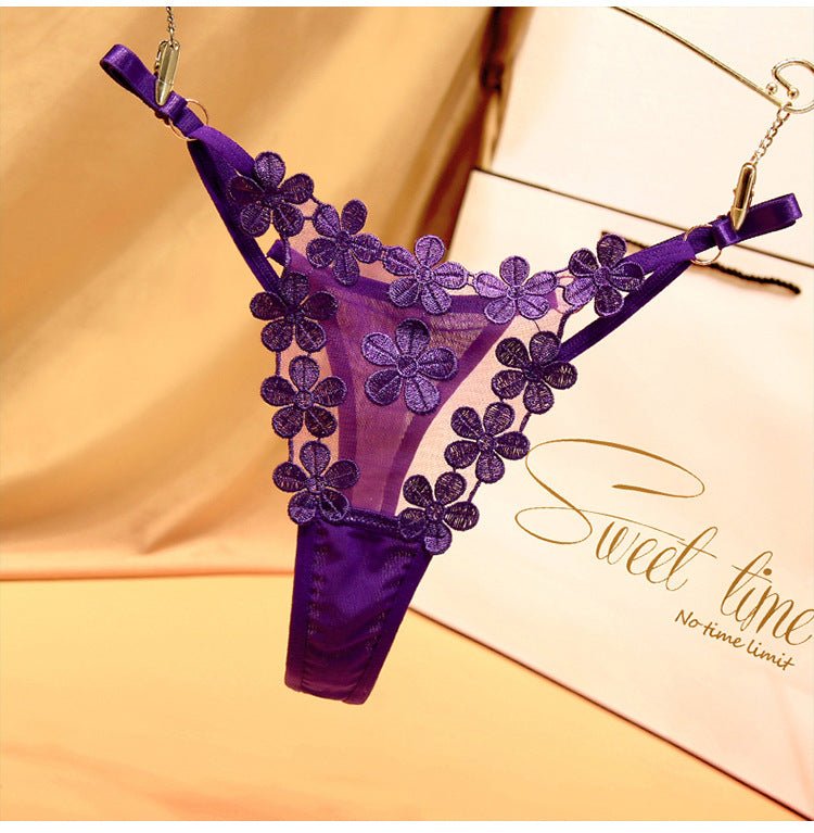 Flower Embroidery Comfortable Adjustable Straps Metal Buckle Design Thong  Panties thumbnail 2