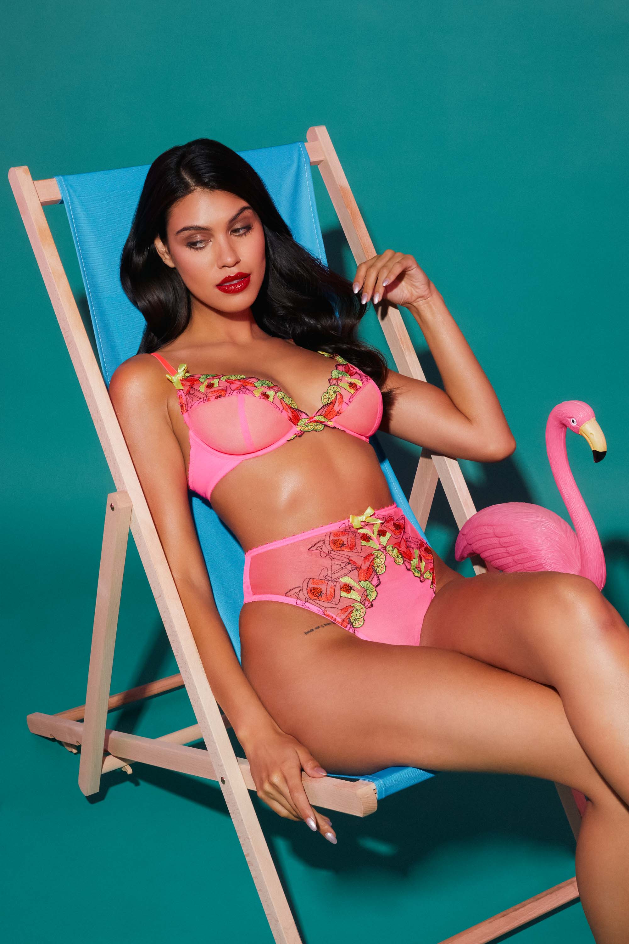 Magda Pink Neon Cocktail Embroidery Plunge Bra thumbnail 2