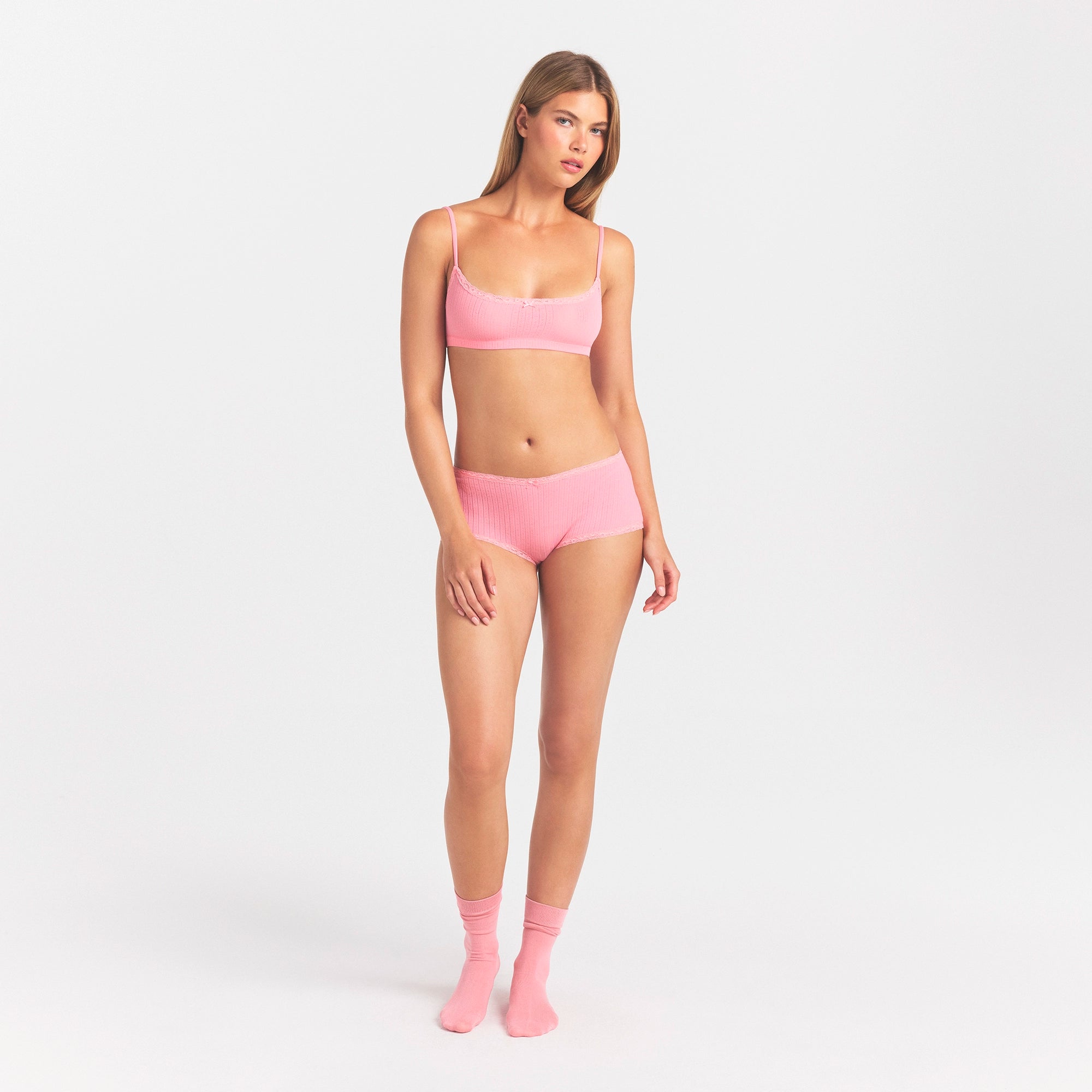LIGHTWEIGHT COTTON POINTELLE LACE BOY SHORT | MELON TONAL thumbnail 2