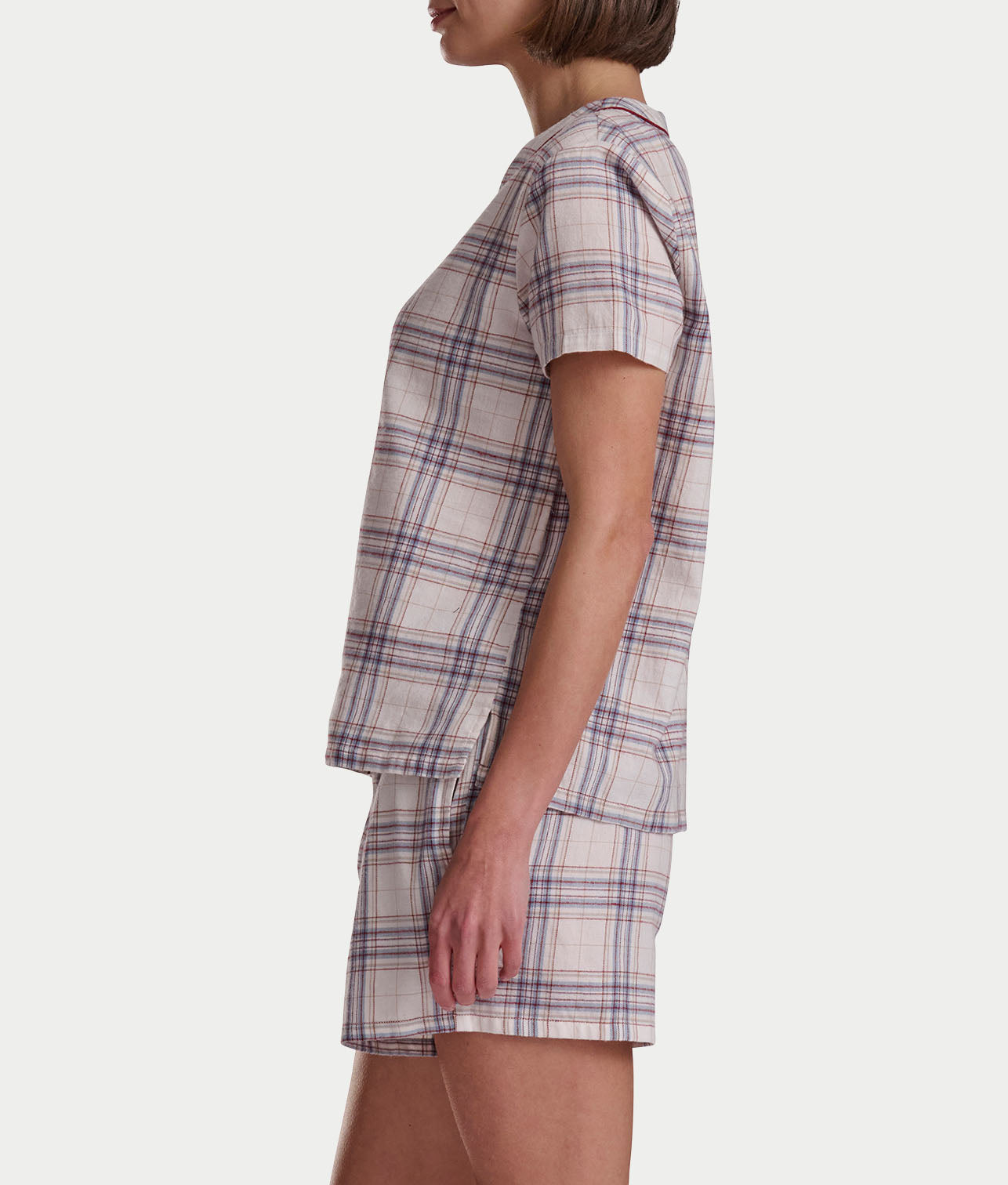 Short Sleeve Woven Plaid Boxer Pajama Set thumbnail 3
