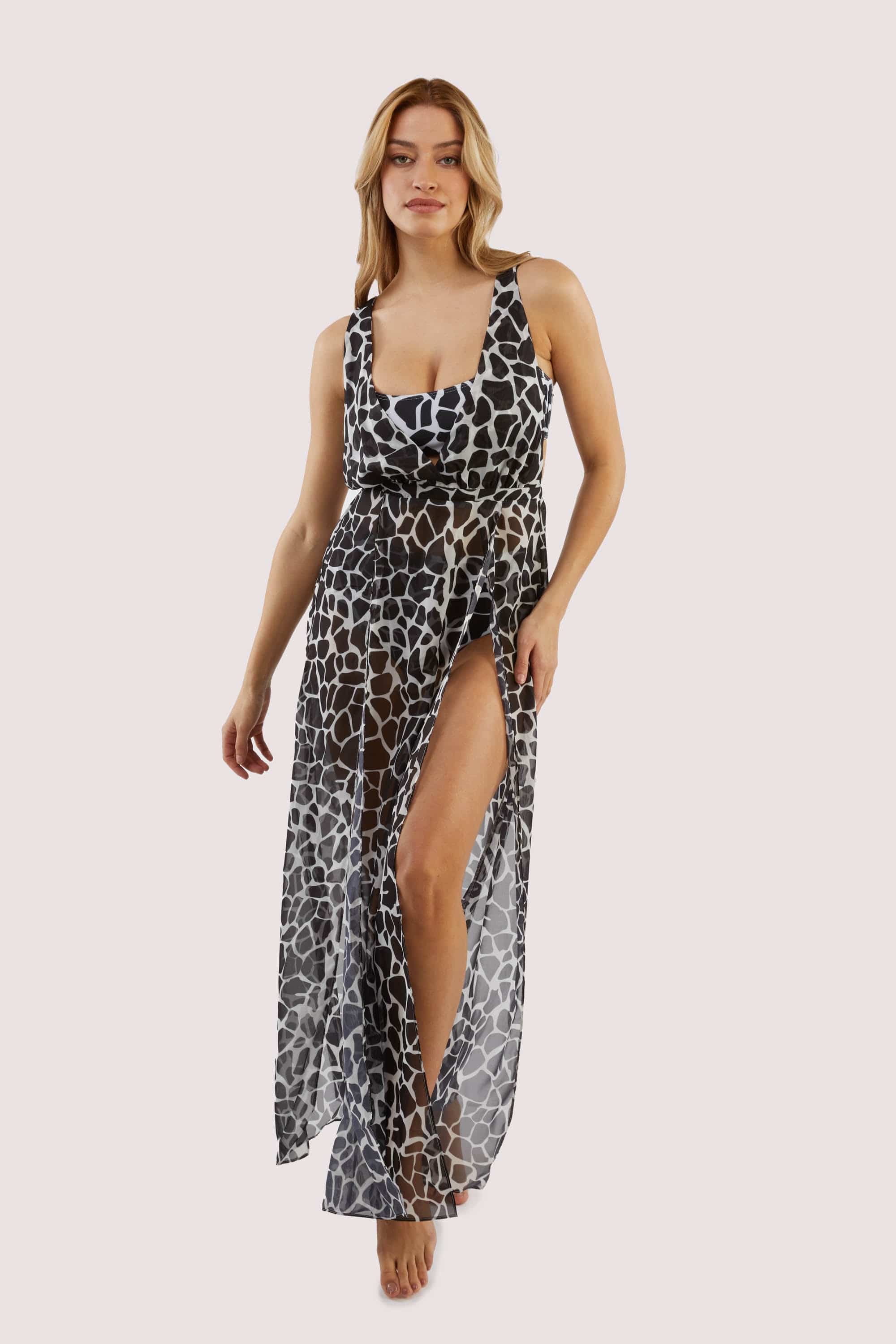 Wolf & Whistle Cross back maxi beach dress white giraffe thumbnail 2