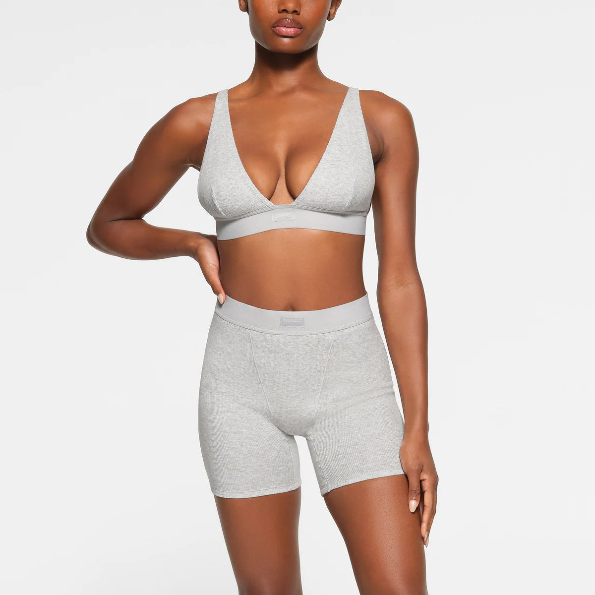 COTTON RIB BOXER | LIGHT HEATHER GREY thumbnail 2