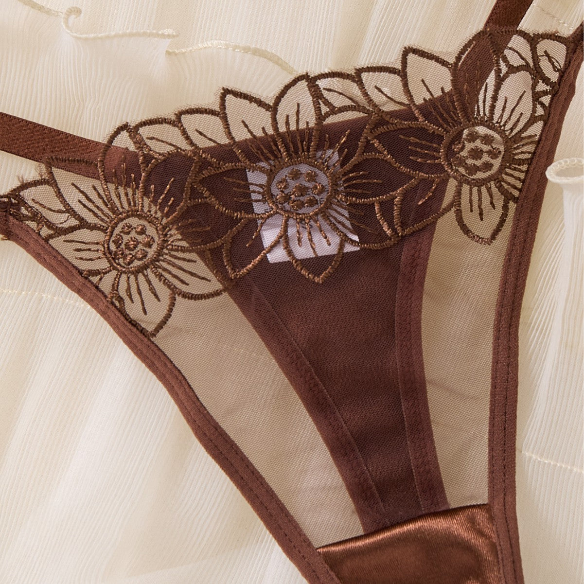 Ultra Thin Sheer Lace Bra and Thong Set - Coffee thumbnail 3