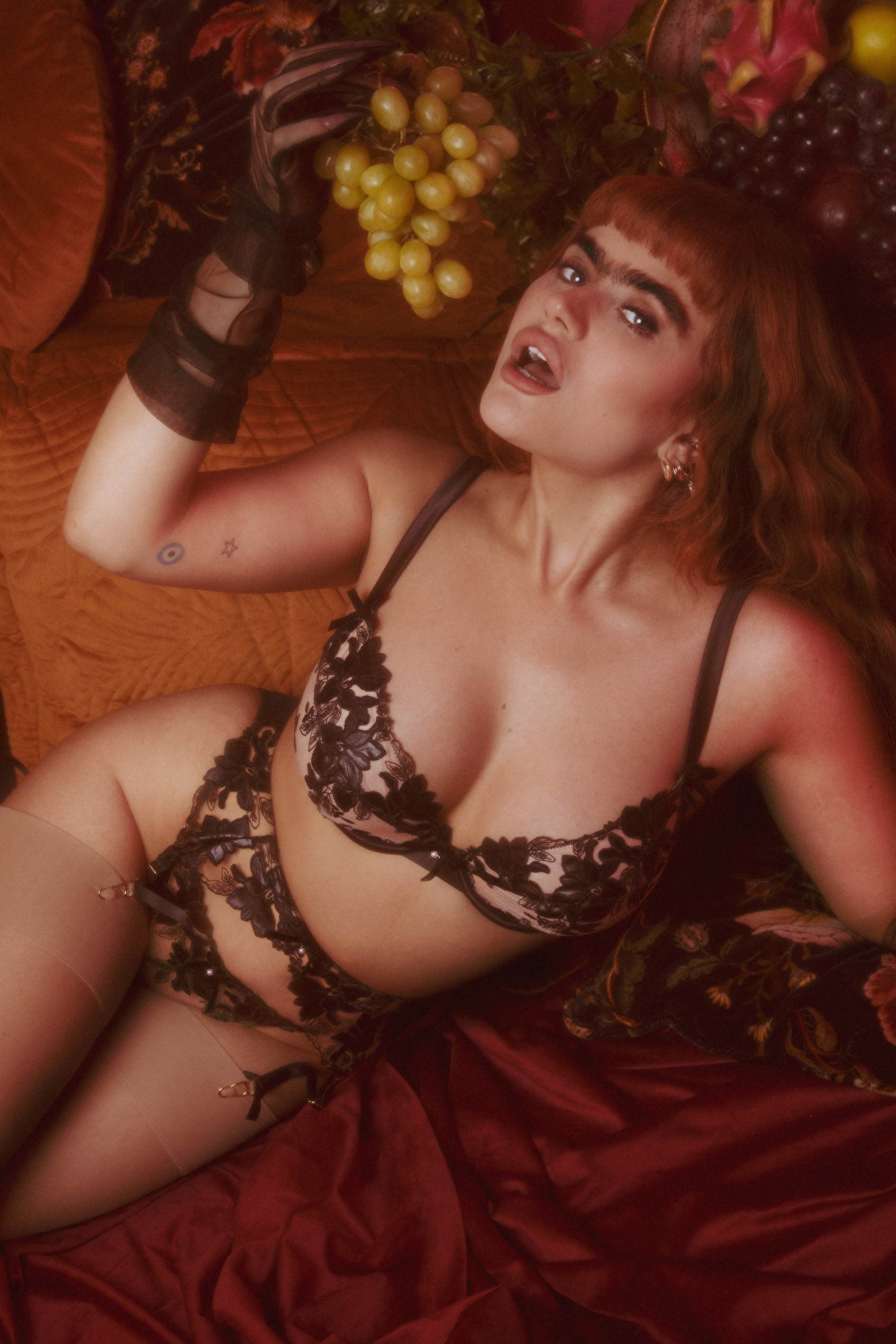 Alva Black Leatherette Lace Embroidery Bra thumbnail 2