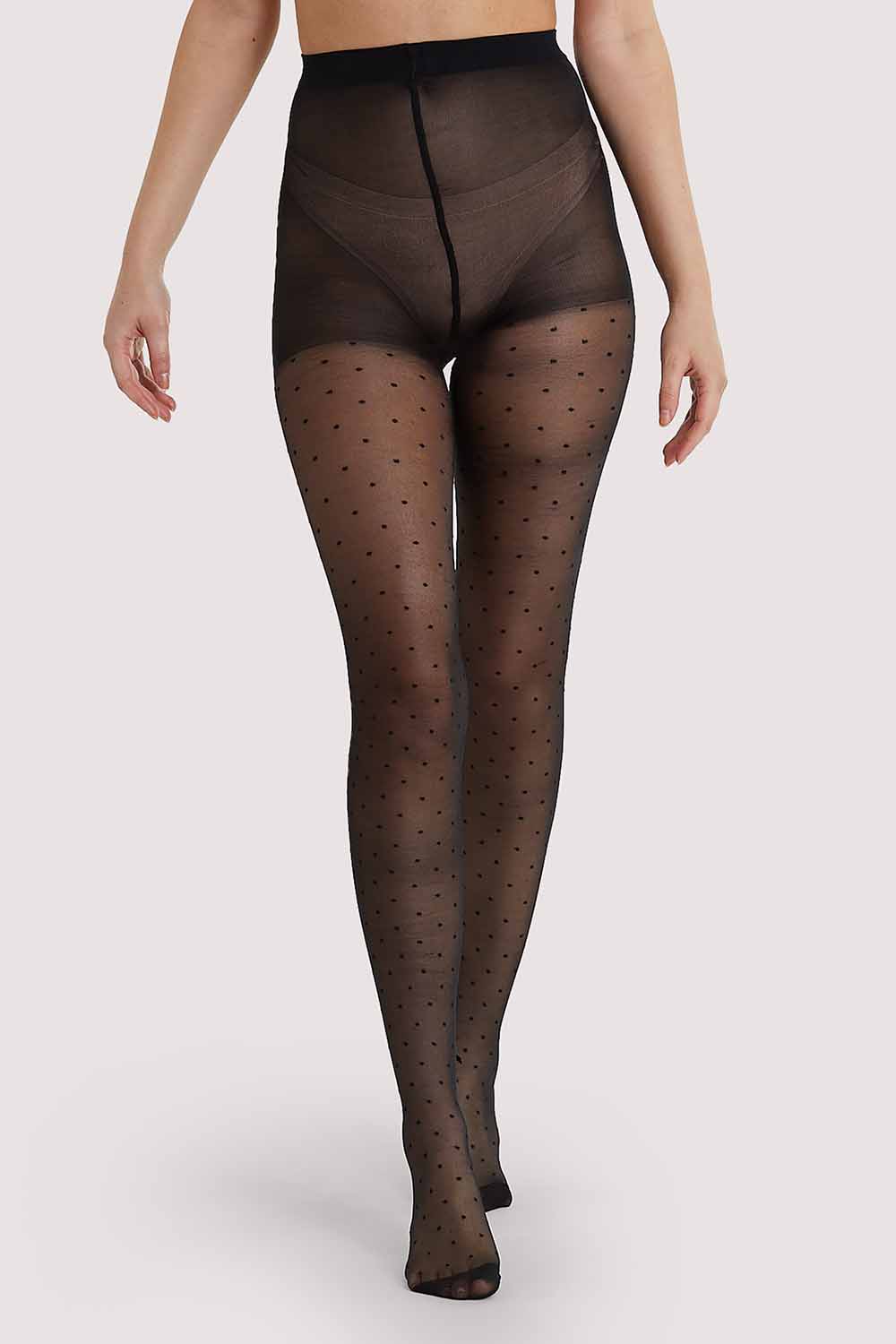 Dotty Seamed Tights With Bow Black thumbnail 2