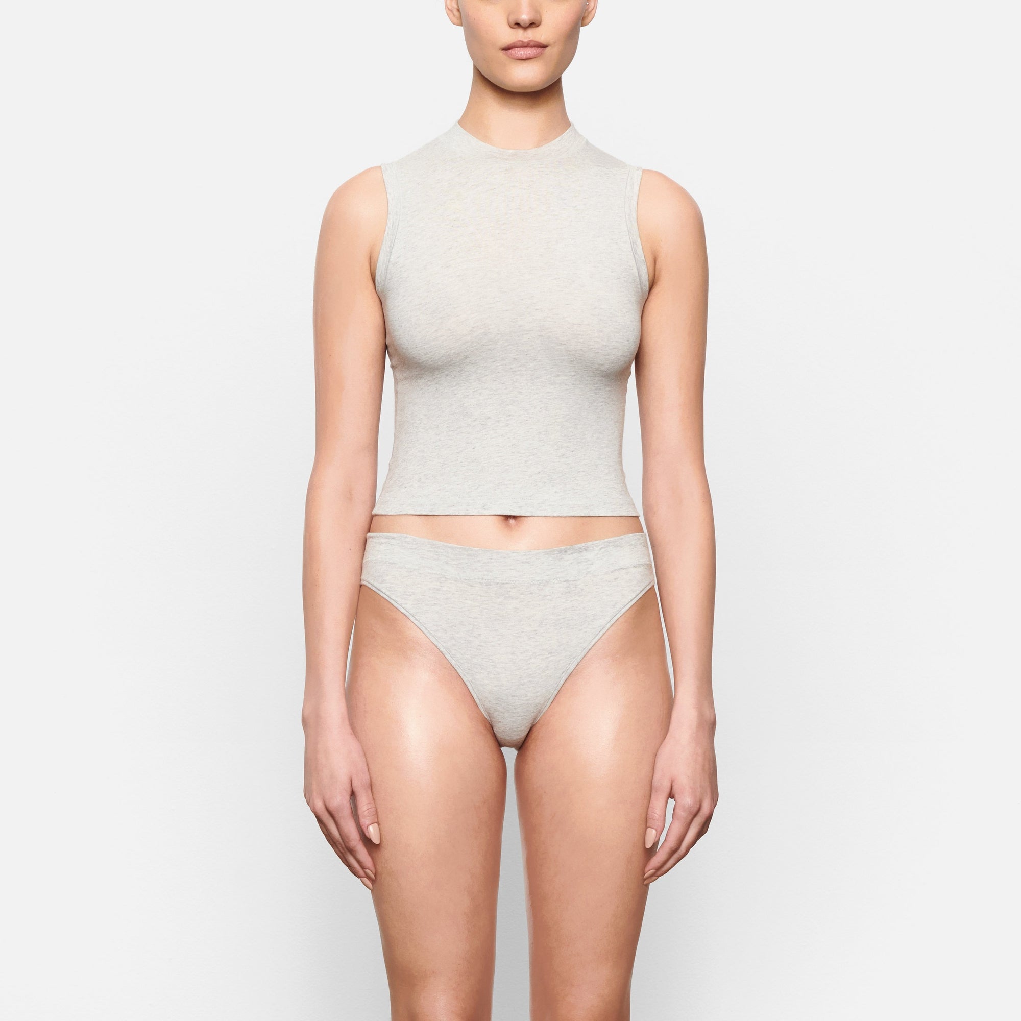 COTTON JERSEY CHEEKY TANGA | LIGHT HEATHER GREY thumbnail 2