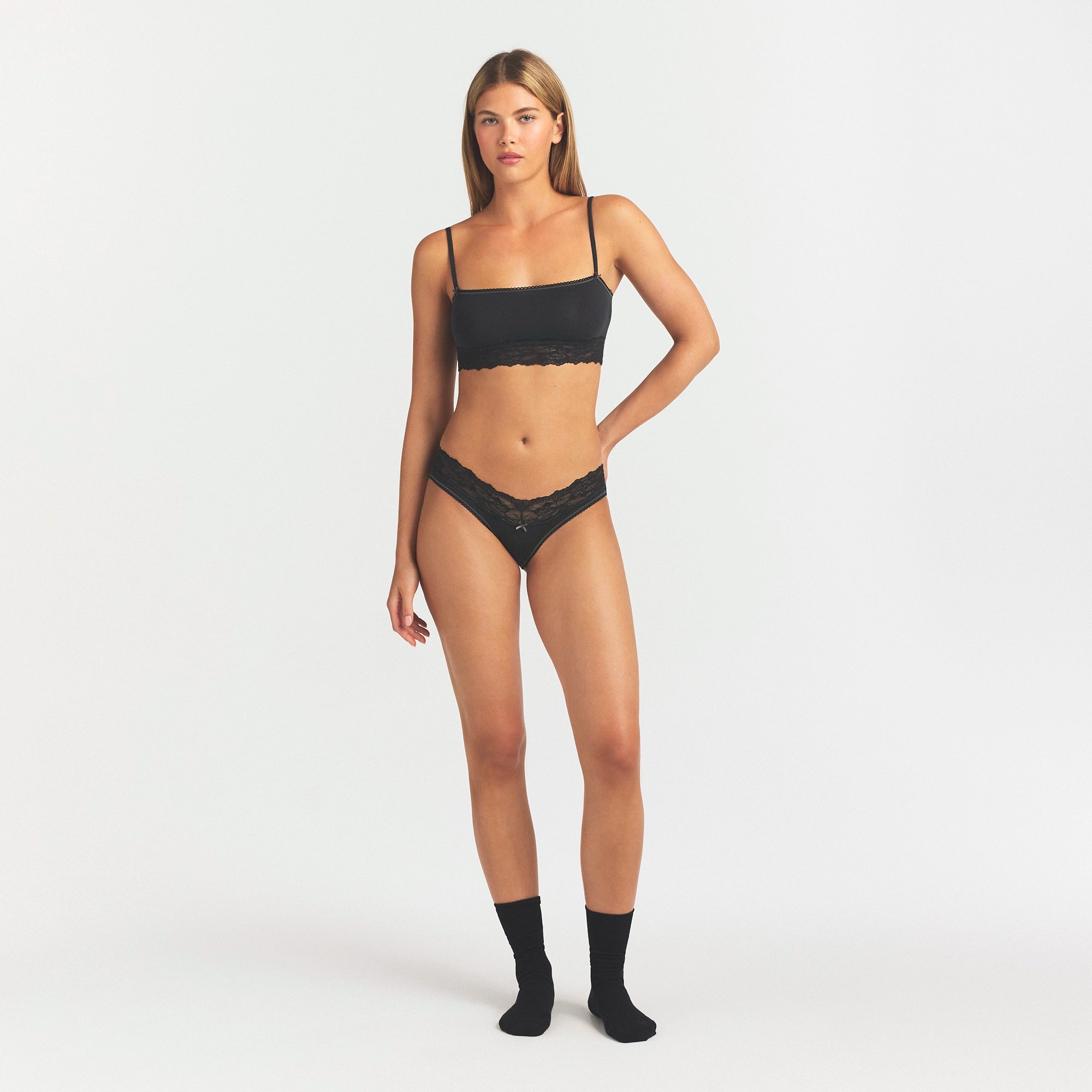 LIGHTWEIGHT COTTON WIDE LACE BRIEF | SOOT TONAL thumbnail 2