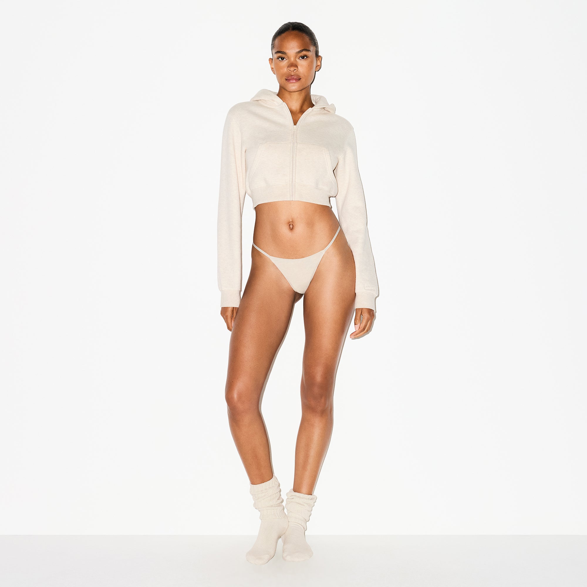 LIGHTWEIGHT COTTON STRING THONG | OATMEAL HEATHER thumbnail 3