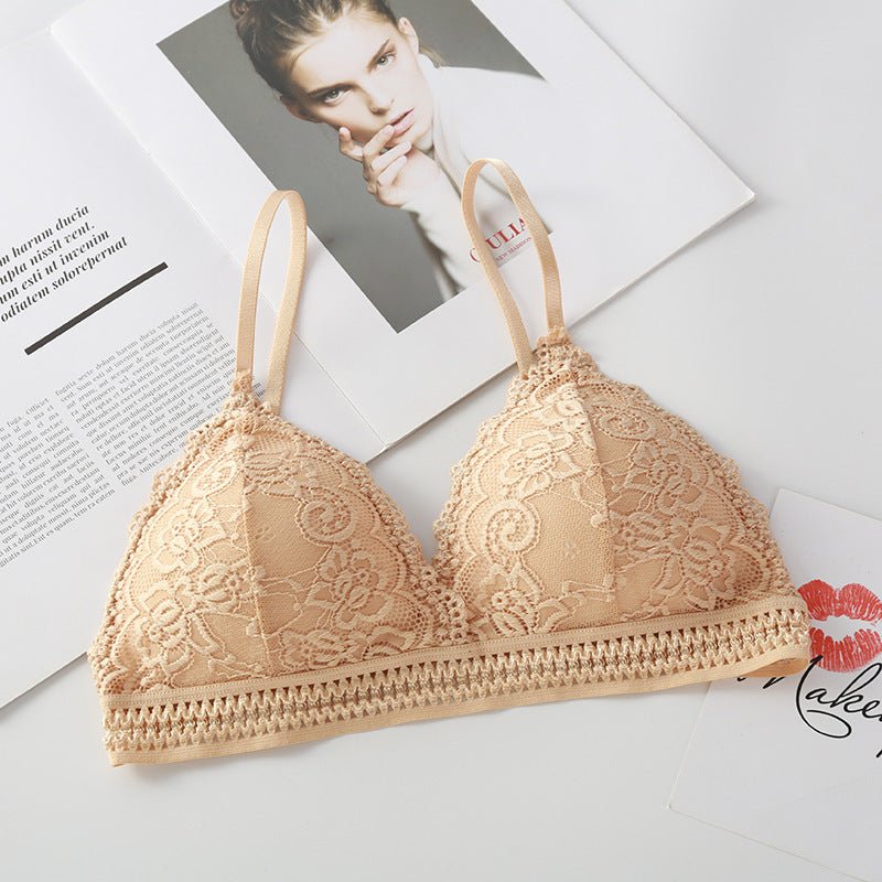 French Lace Adjustable Thin Section Deep V Triangle cup Female Bra thumbnail 3