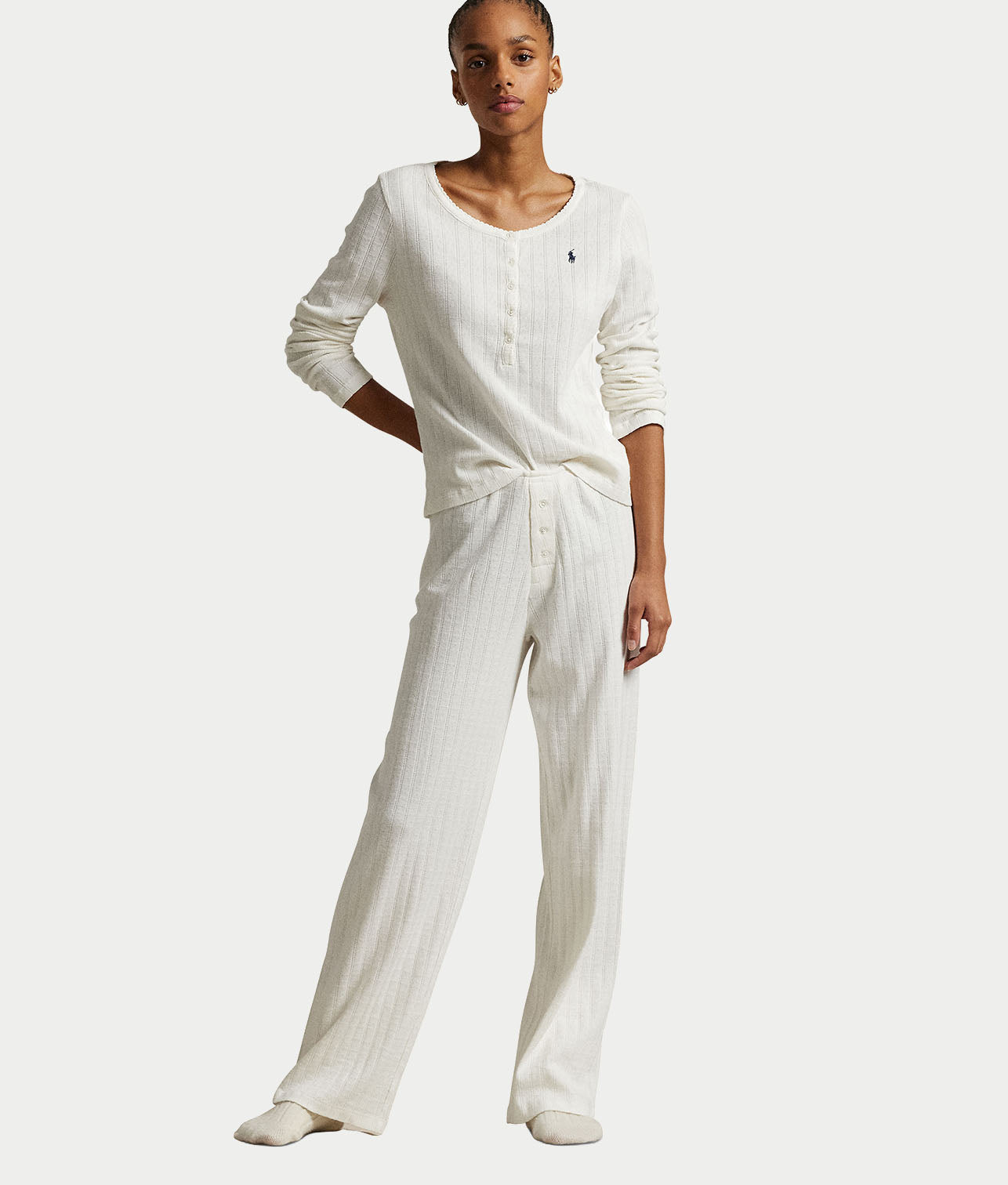 Henley Wide Leg Knit Pajama Set