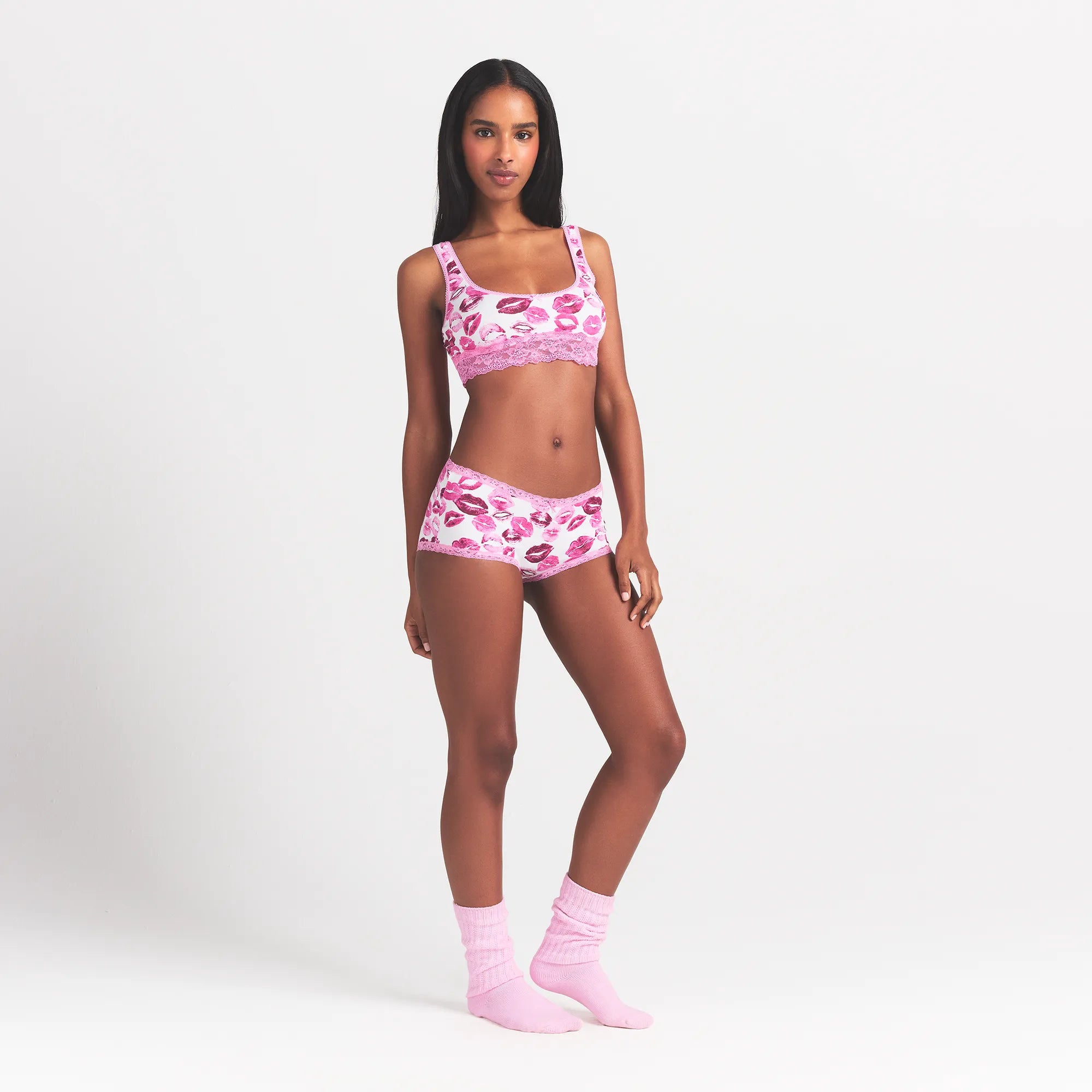 LIGHTWEIGHT COTTON LACE BOY SHORT | PINK ALLOVER LIPSTICK thumbnail 2