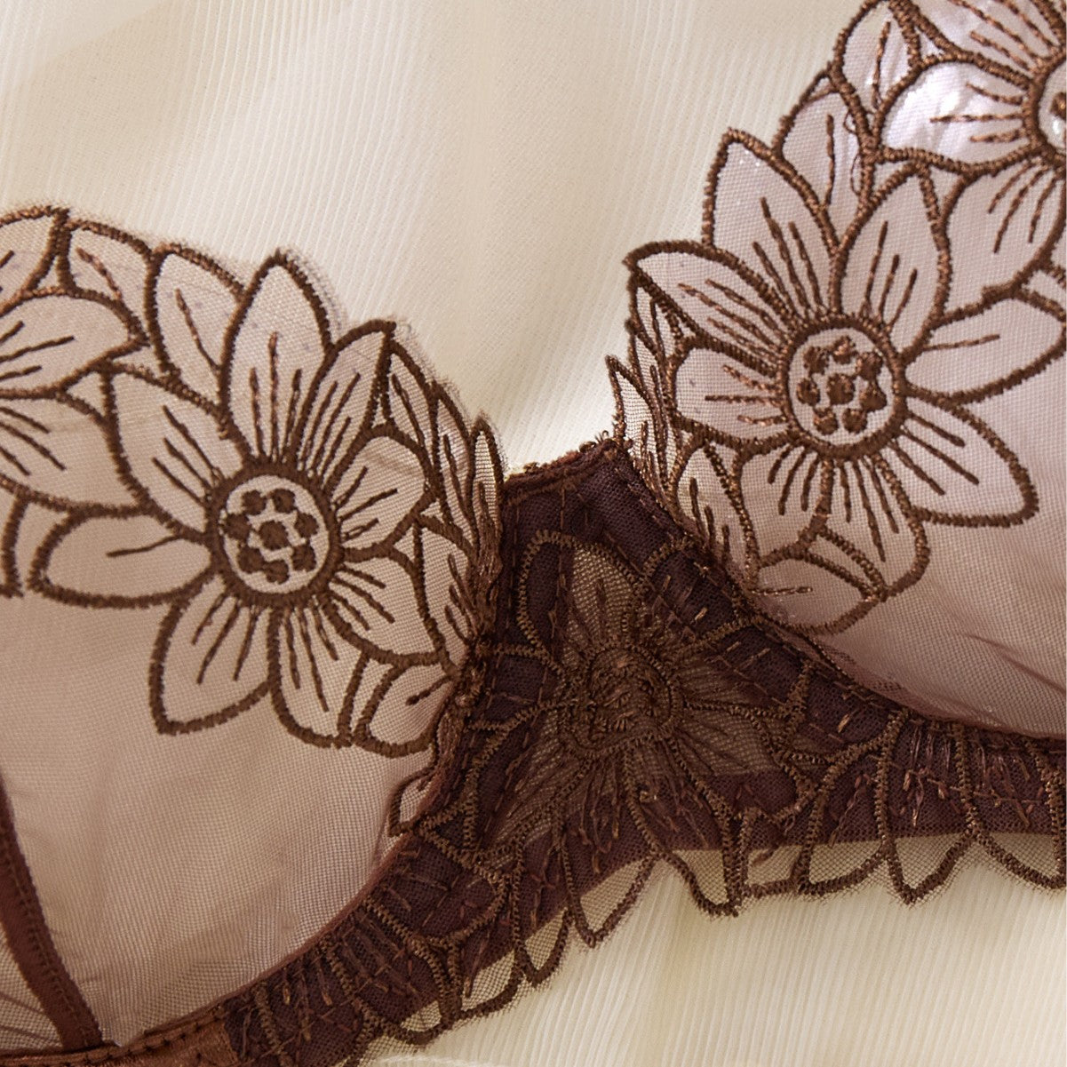 Ultra Thin Sheer Lace Bra and Thong Set - Coffee thumbnail 2