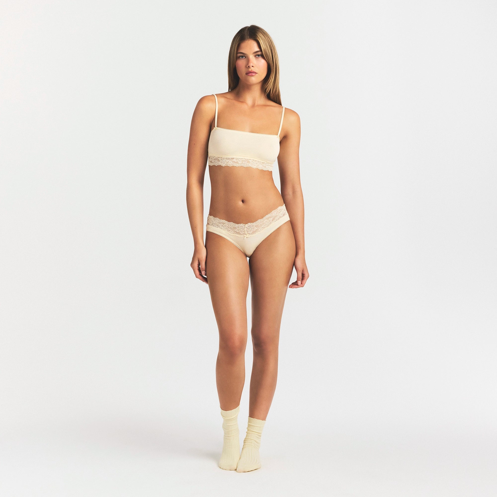 LIGHTWEIGHT COTTON WIDE LACE BRIEF | BUTTER TONAL thumbnail 2