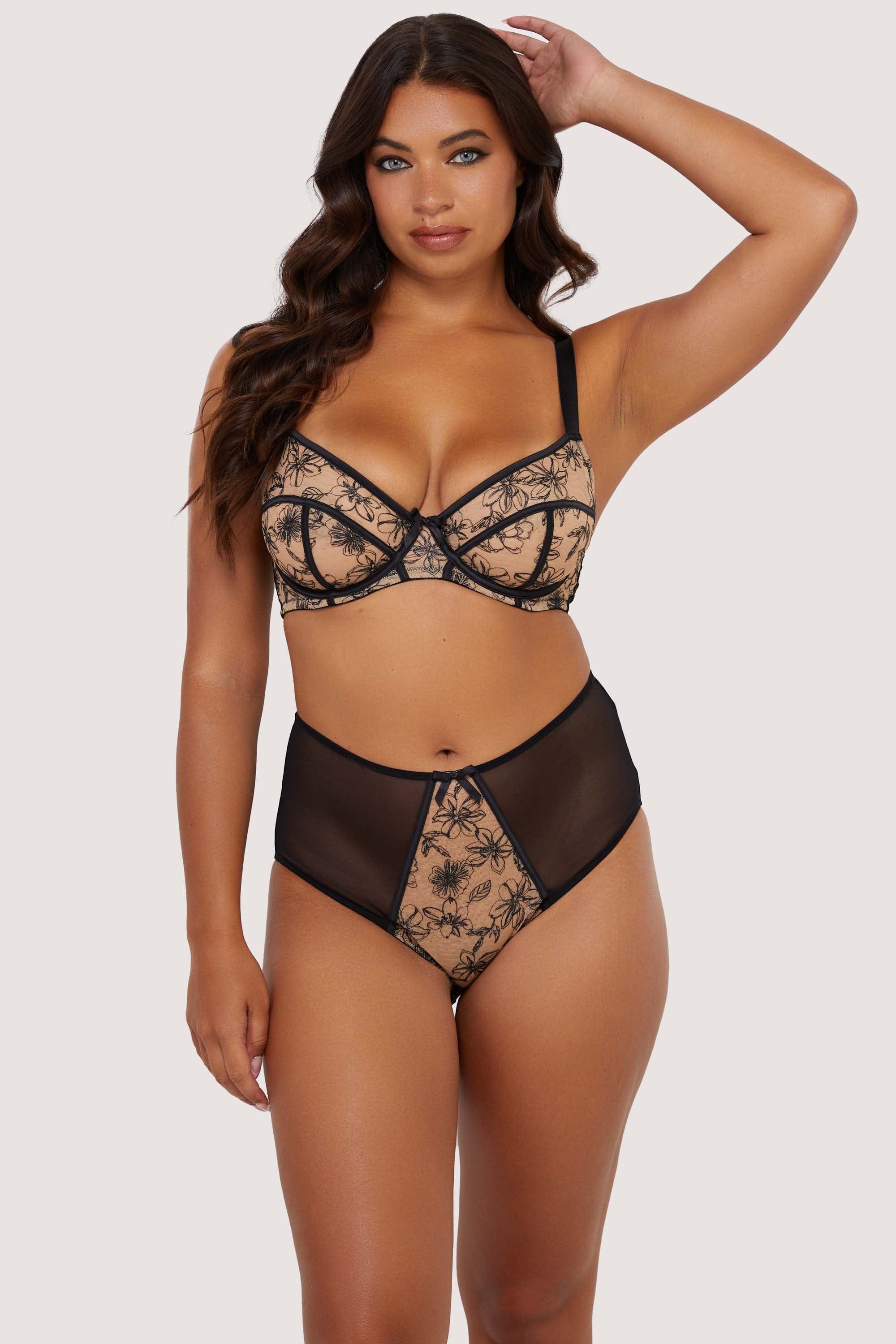 Olivia Black Contrast Embroidery High Waist Brief thumbnail 3