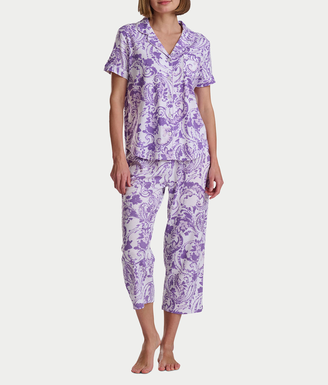 Paisley Fusion Girlfriend Knit Capri Pajama Set With Satin