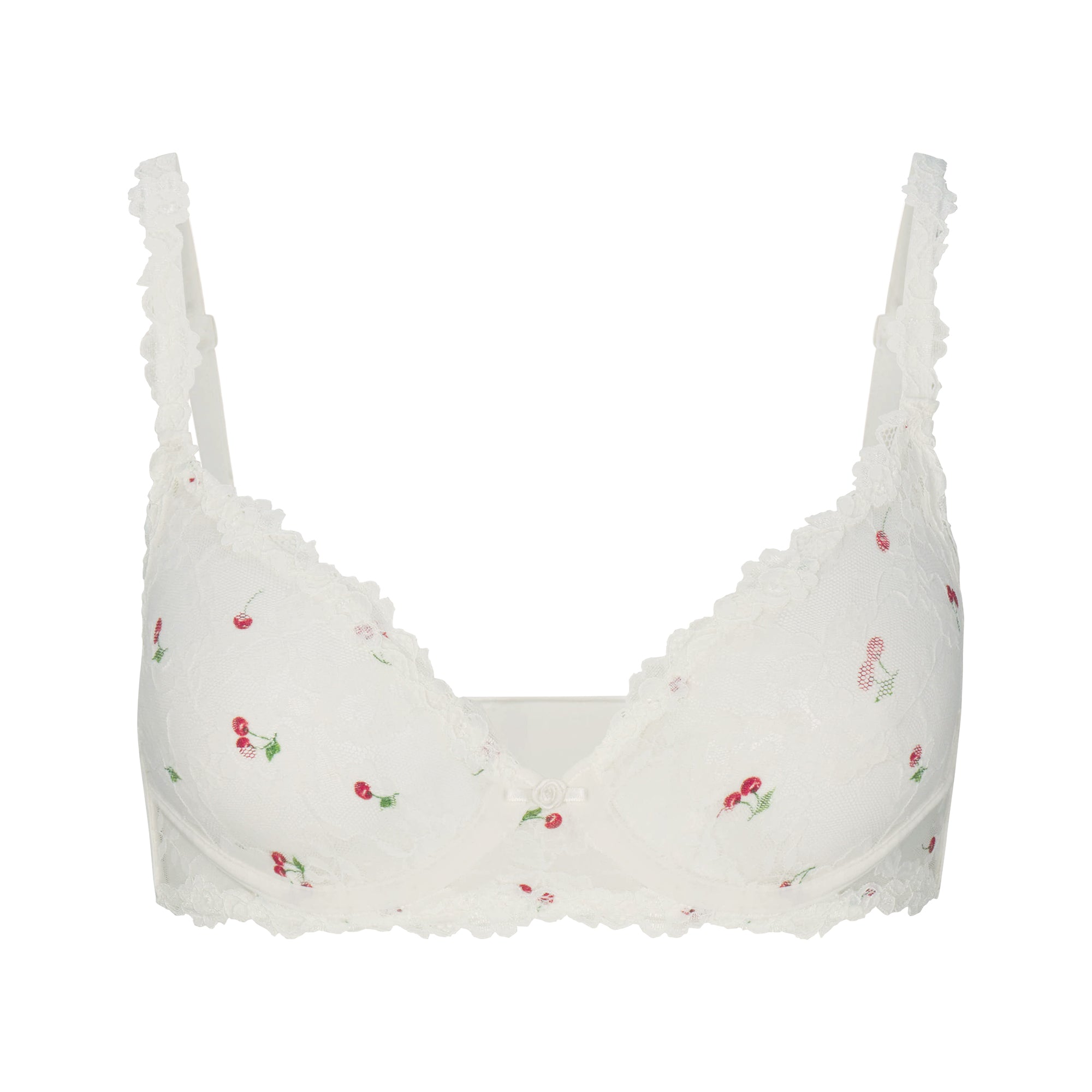 STRETCH LACE UNLINED DEMI BRA | IVORY CHERRY PRINT