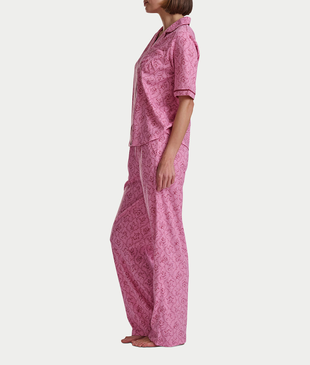 Romantic Fields Notch Collar Pajama Set with Lace thumbnail 3