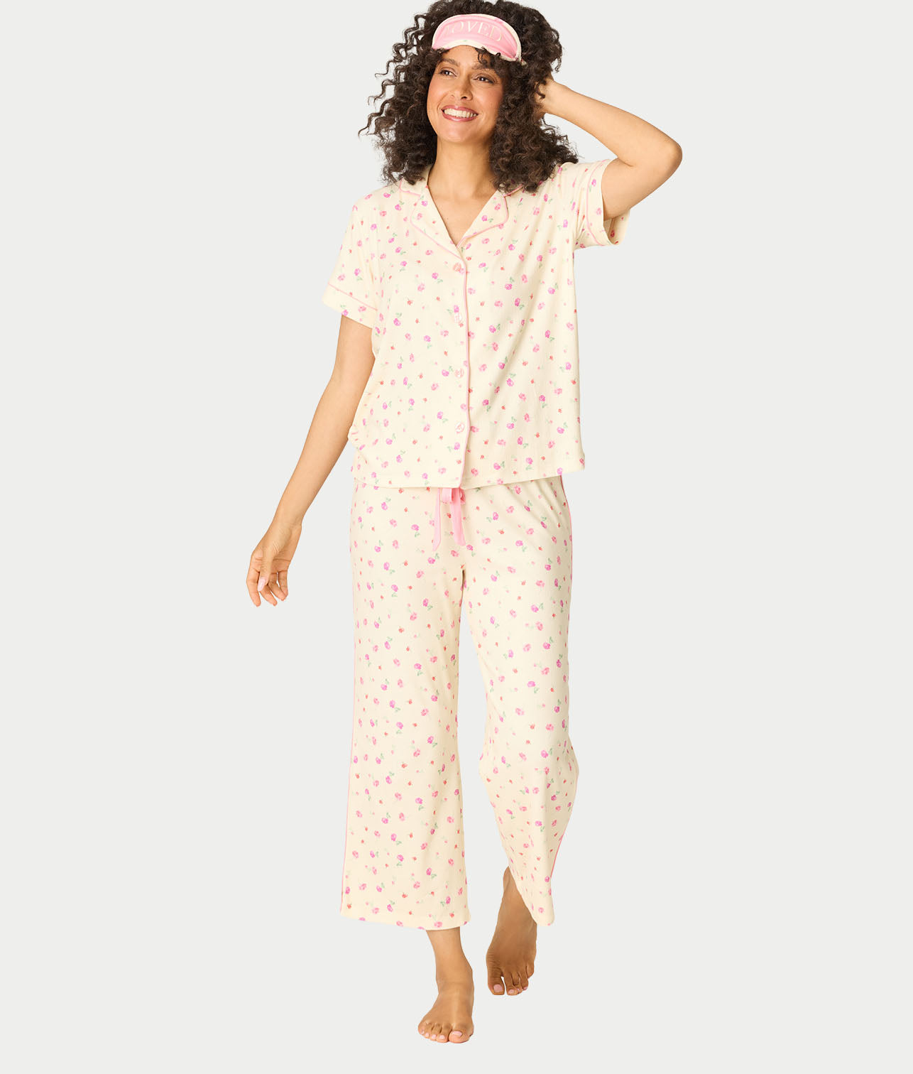 For The Mamas Butter Blooms Cropped Knit 3-Piece Pajama Set