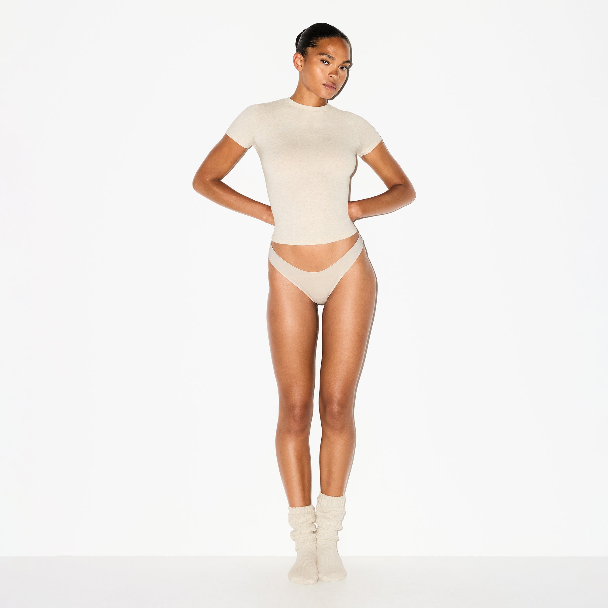 LIGHTWEIGHT COTTON THONG | OATMEAL HEATHER thumbnail 2