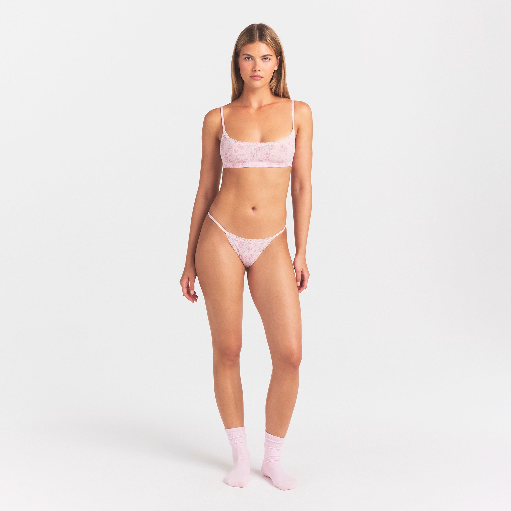 LIGHTWEIGHT COTTON POINTELLE LACE STRING THONG | BLOOM DAINTY FLORAL thumbnail 2