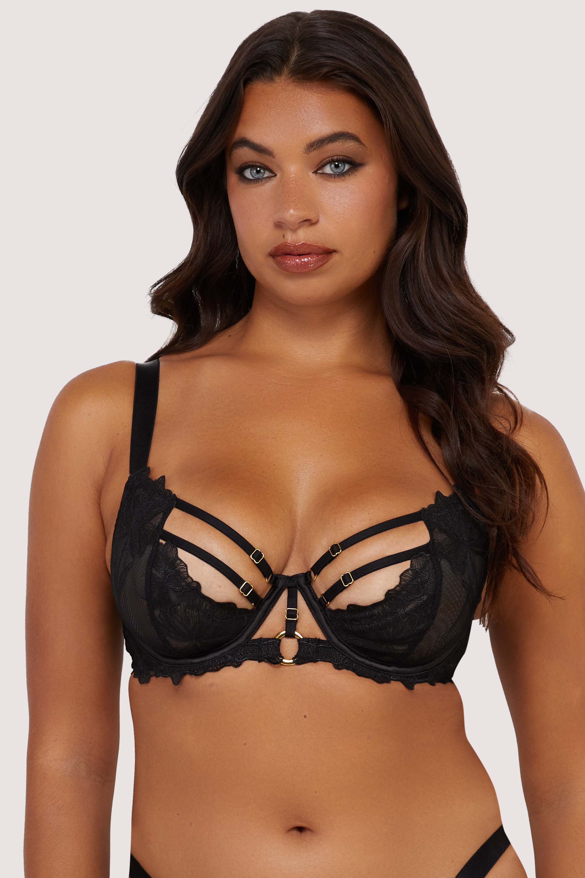 Eleanor Black Strappy Embroidery Balconette Bra thumbnail 2