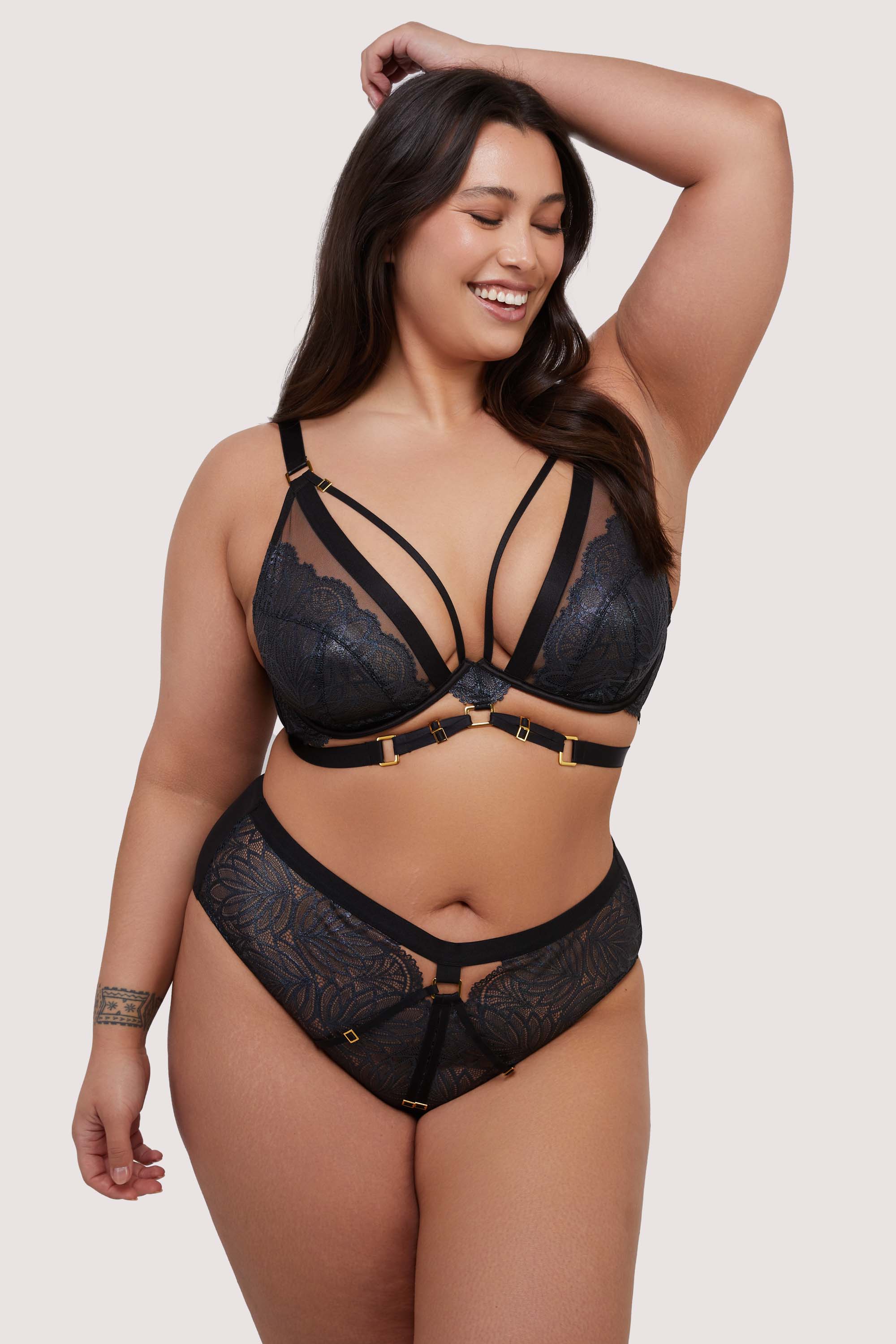 Tabitha Black Wet-look Lace High Waist Brief thumbnail 3