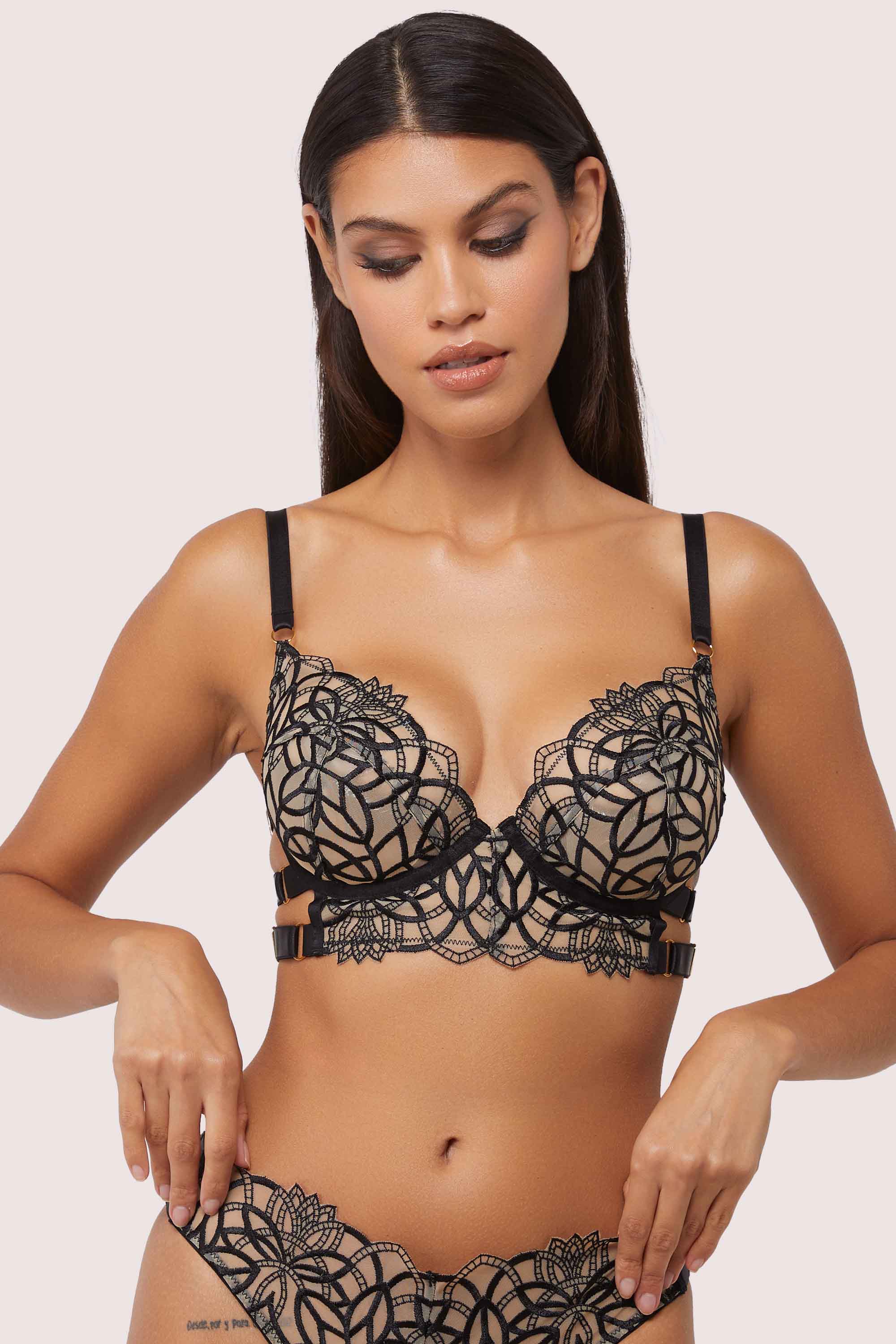 Aisha Black Optical Embroidery Ring Bra thumbnail 2