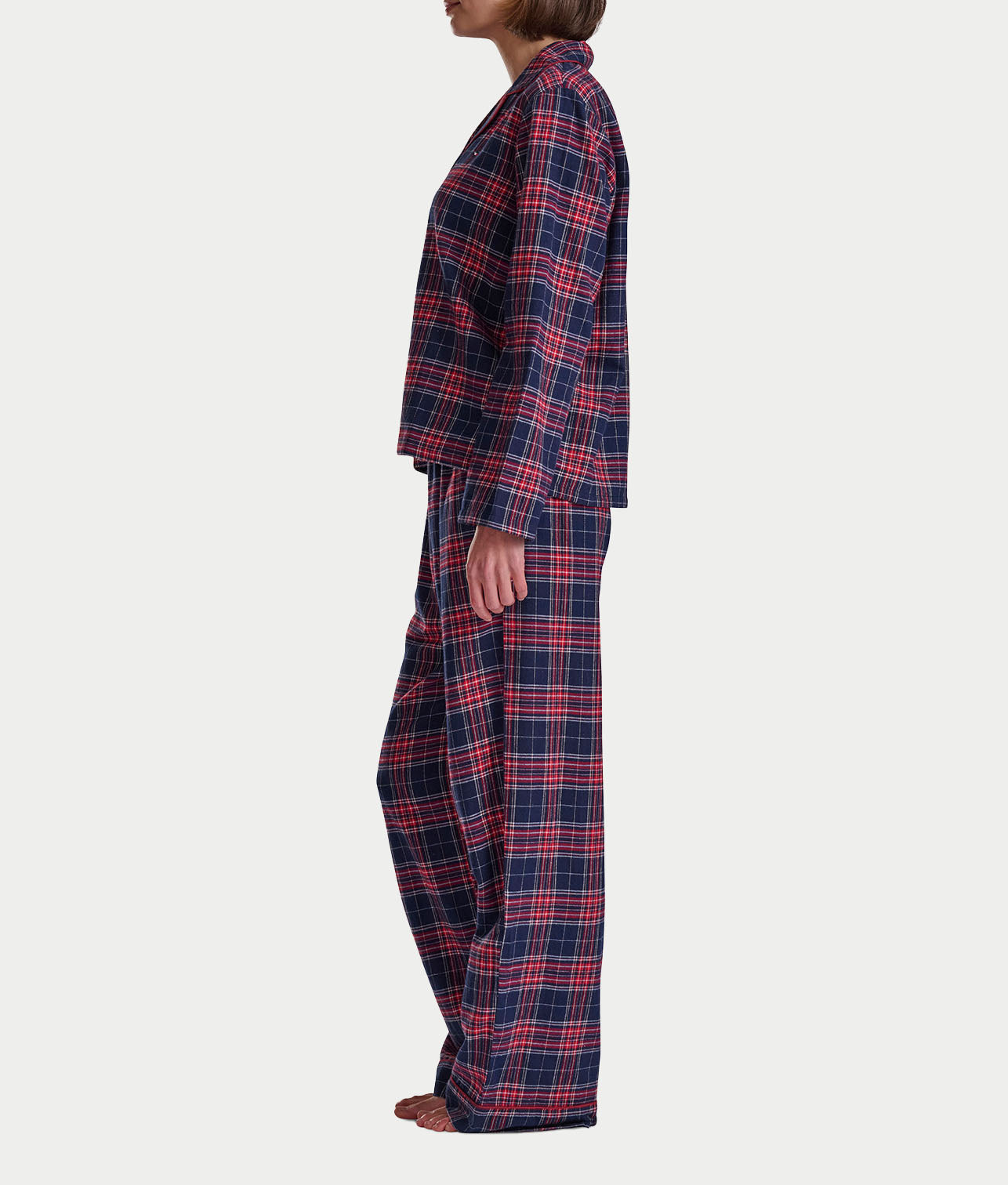Notch Collar Knit Plaid Pajama Set thumbnail 3