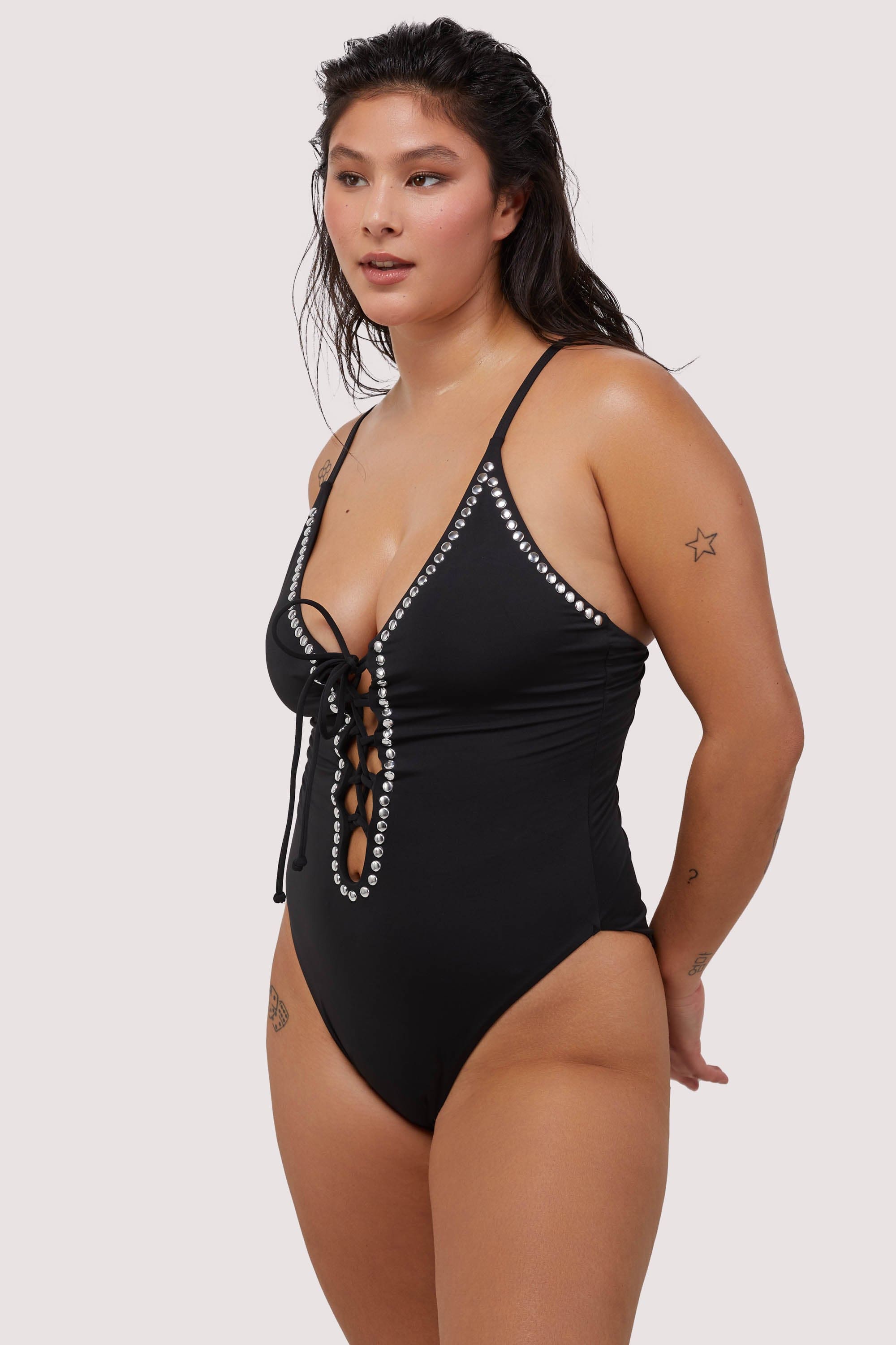 Gabrielle Fuller Bust Black Eco Studded Lace-Up Swimsuit thumbnail 3