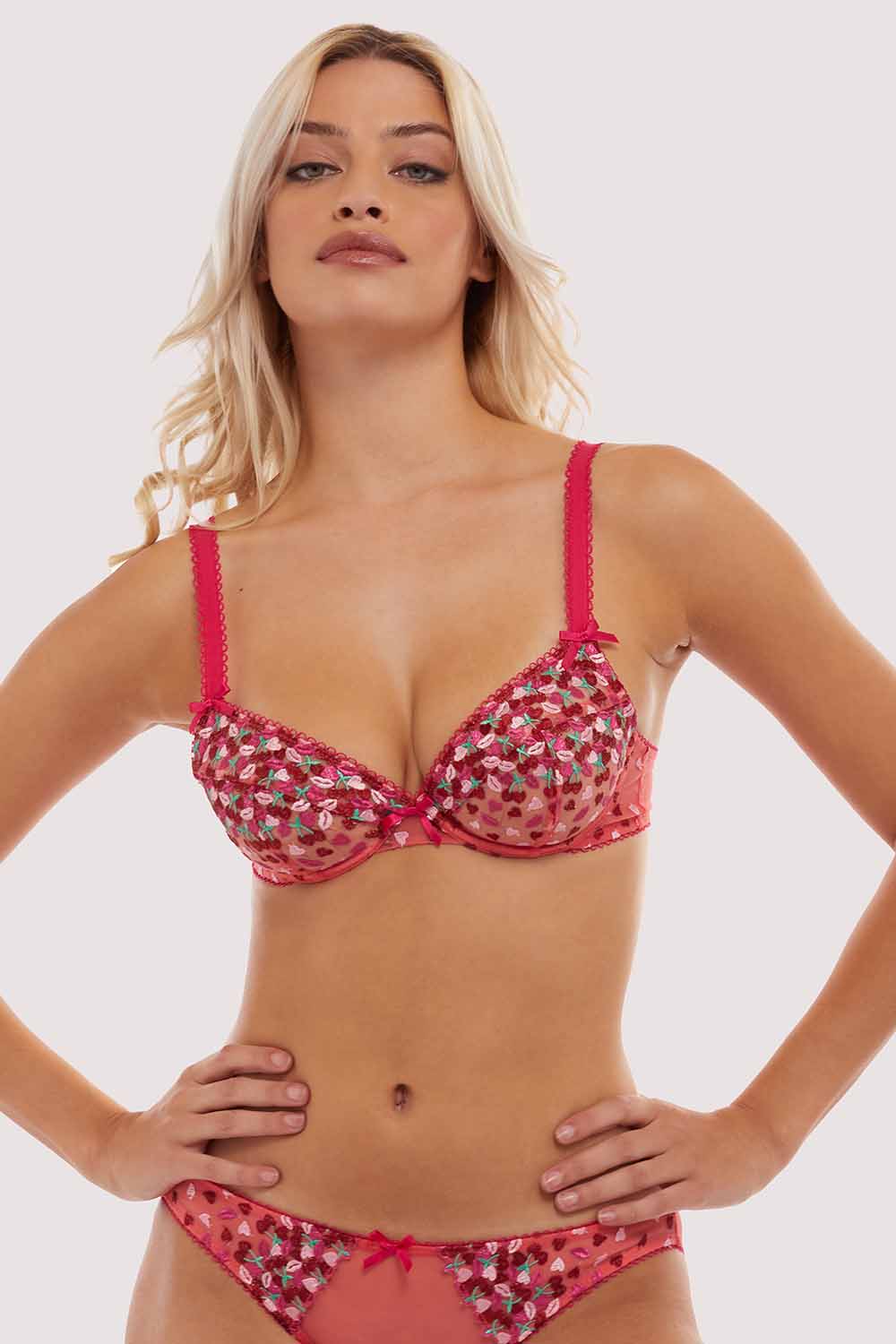 Cherry Embroidery Coral Plunge Bra thumbnail 3