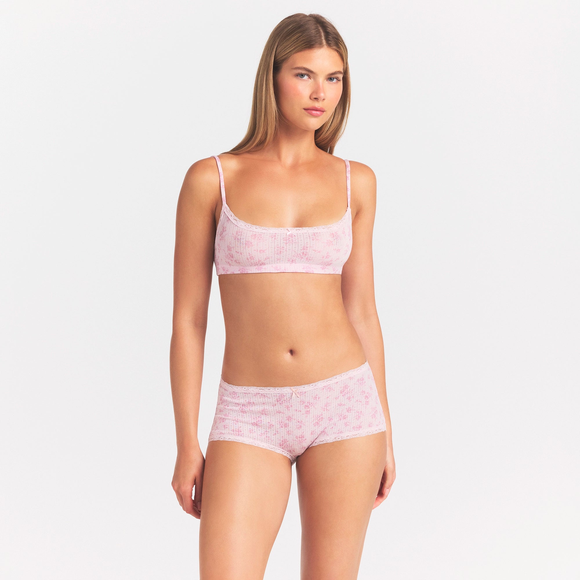LIGHTWEIGHT COTTON POINTELLE LACE BOY SHORT | BLOOM DAINTY FLORAL thumbnail 3