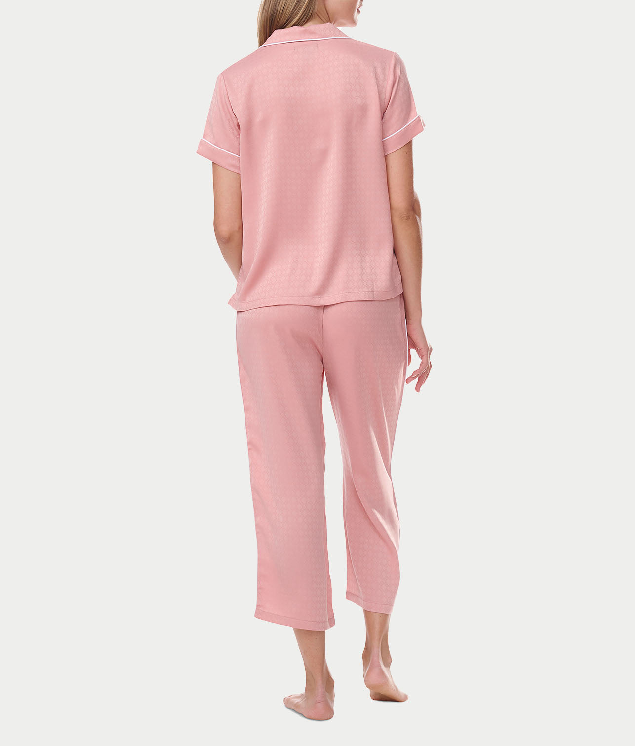 Notch Collar Cropped Woven Pajama Set thumbnail 2