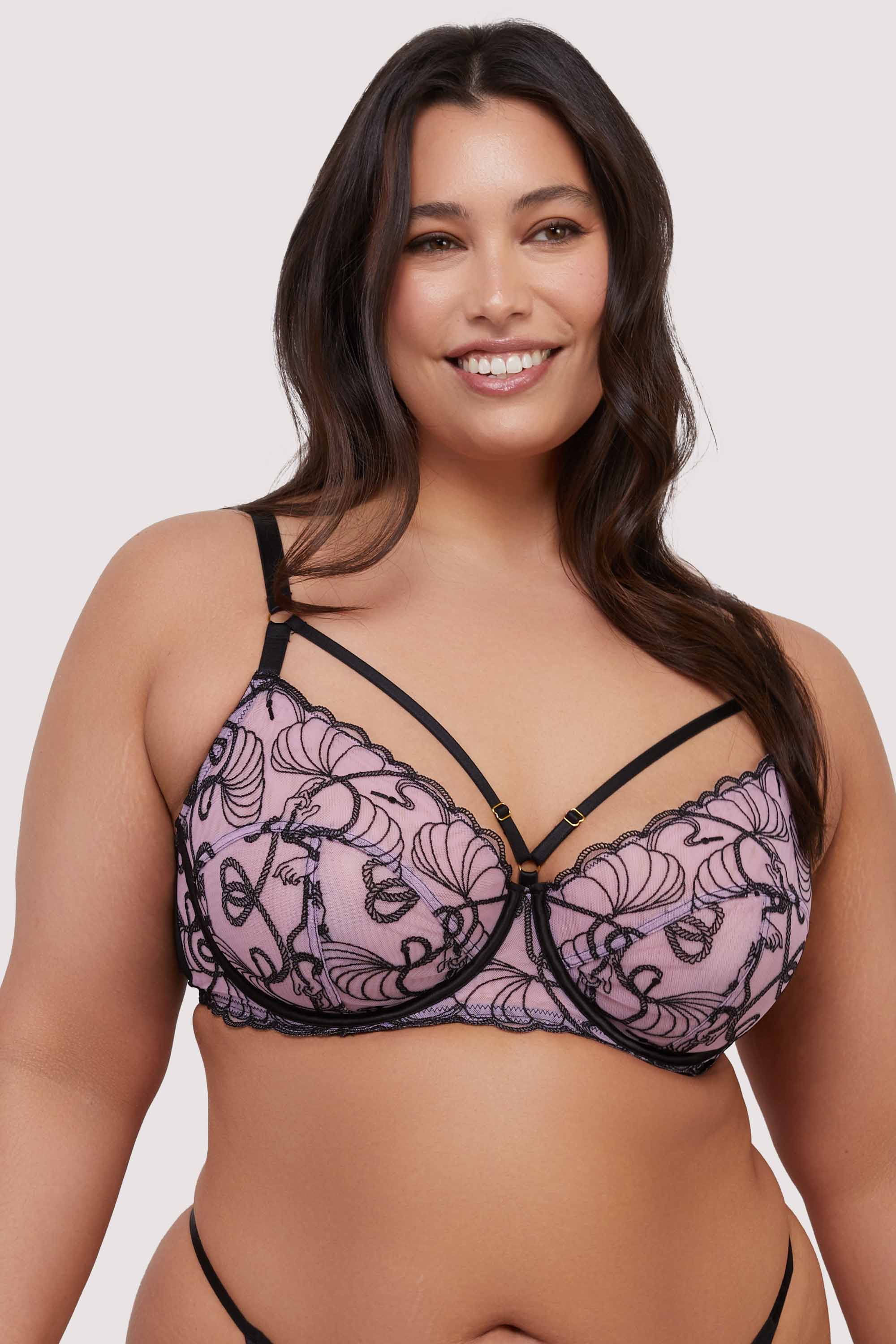 Jessie Pink and Black Whip Embroidery Balconette Bra thumbnail 3