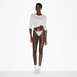 LIGHTWEIGHT COTTON POINTELLE LACE STRING THONG | LIGHT HEATHER GREY