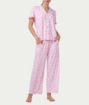 Knit Short Sleeve Notch Top and Crop Pant Set