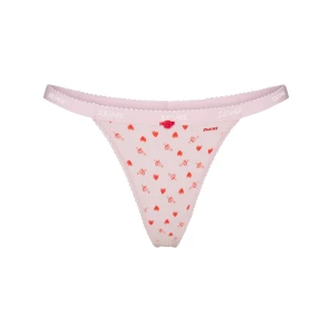 LIGHTWEIGHT COTTON LOGO PICOT THONG | BABY PINK ARROWED HEARTS