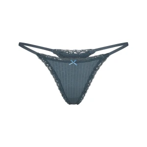 LIGHTWEIGHT COTTON POINTELLE LACE STRING THONG | ZIRCON TONAL