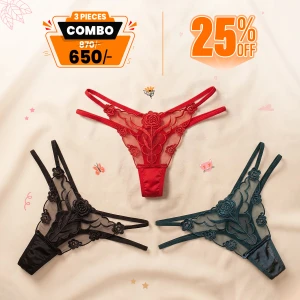 American Style Embroidered Women's Thong Transparent Mesh Thin Belt Temptation Seamless Panty