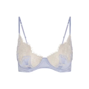 SILK LACE UNLINED DEMI BRA | PERIWINKLE CONTRAST